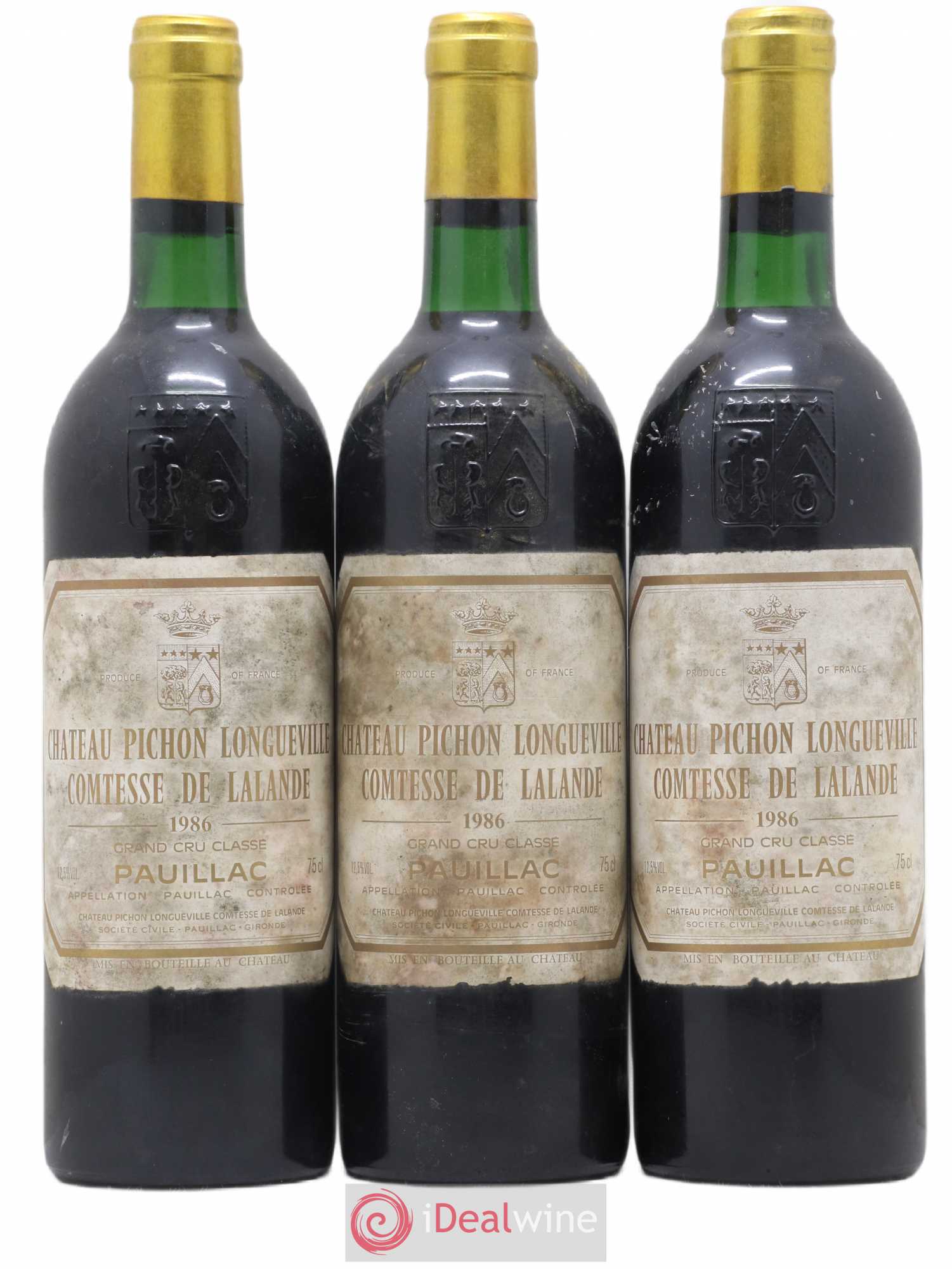Château Pichon Longueville Comtesse de Lalande 2ème Grand Cru Classé 1986 - Lot de 3 bouteilles - 0