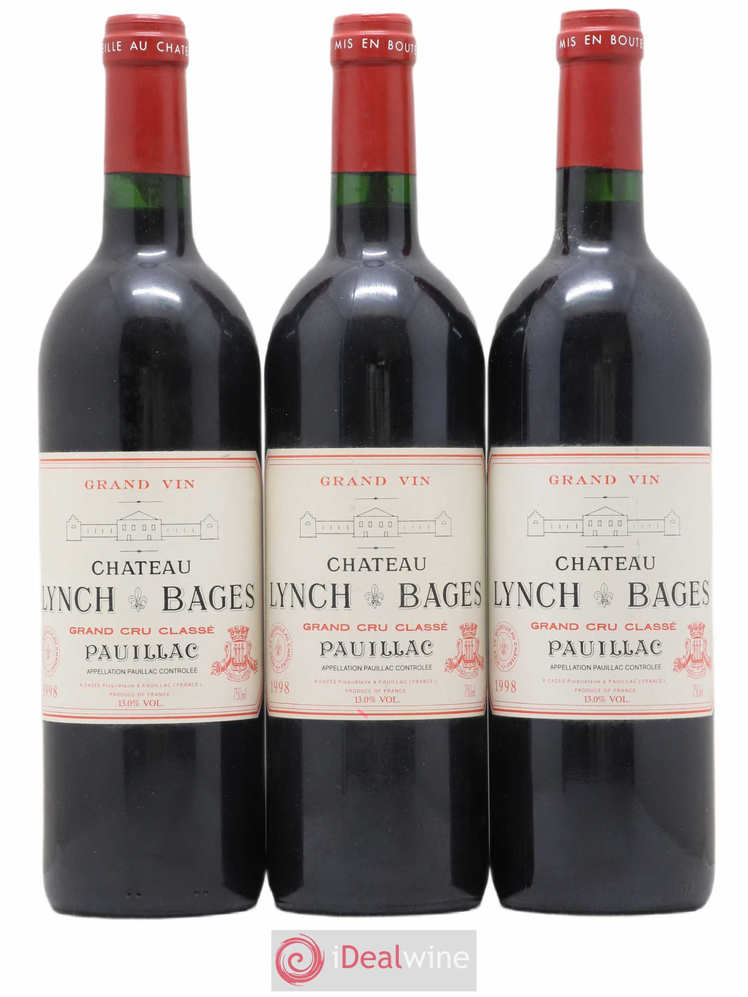 Château Lynch Bages 5ème Grand Cru Classé 1998 - Lot de 3 bouteilles - 0