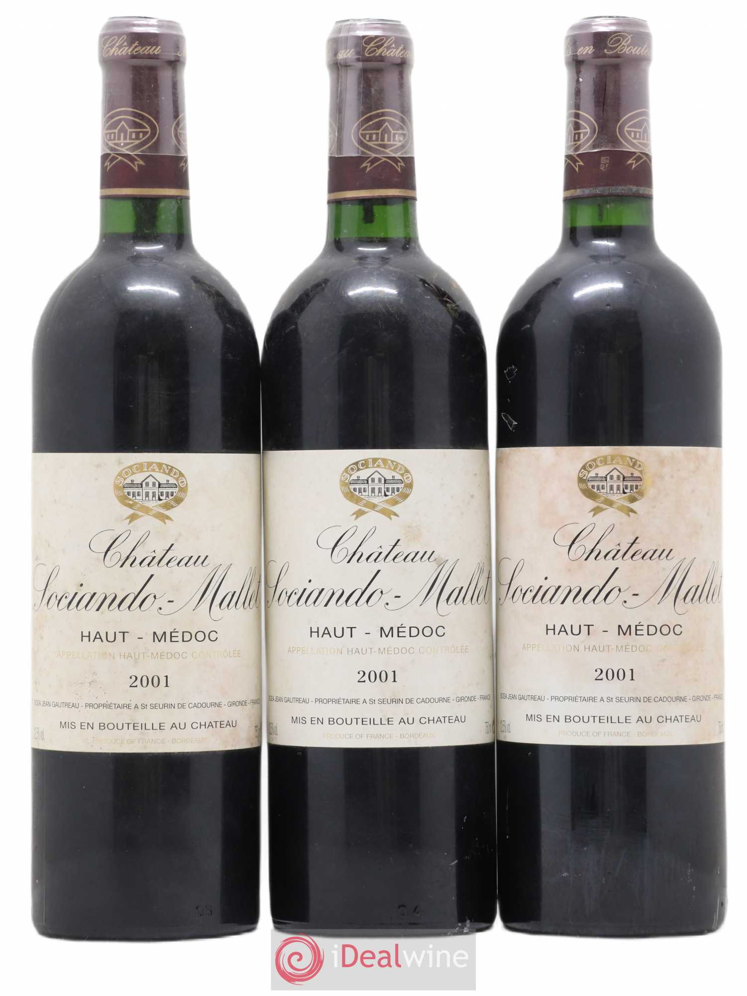 Château Sociando Mallet 2001 - Lot de 3 bouteilles - 0
