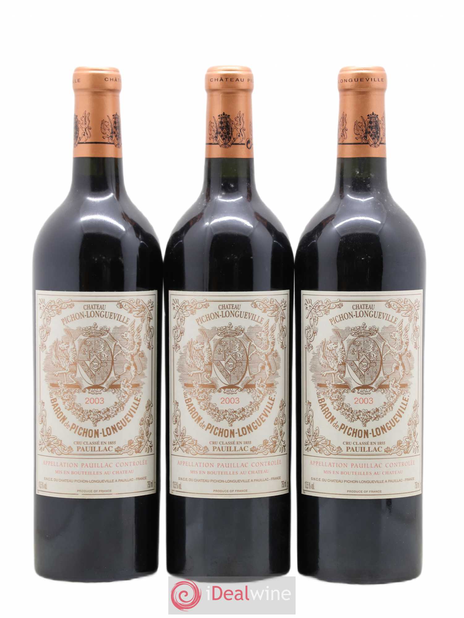 Pichon Longueville Baron 2ème Grand Cru Classé 2003 - Lot de 3 bouteilles - 0