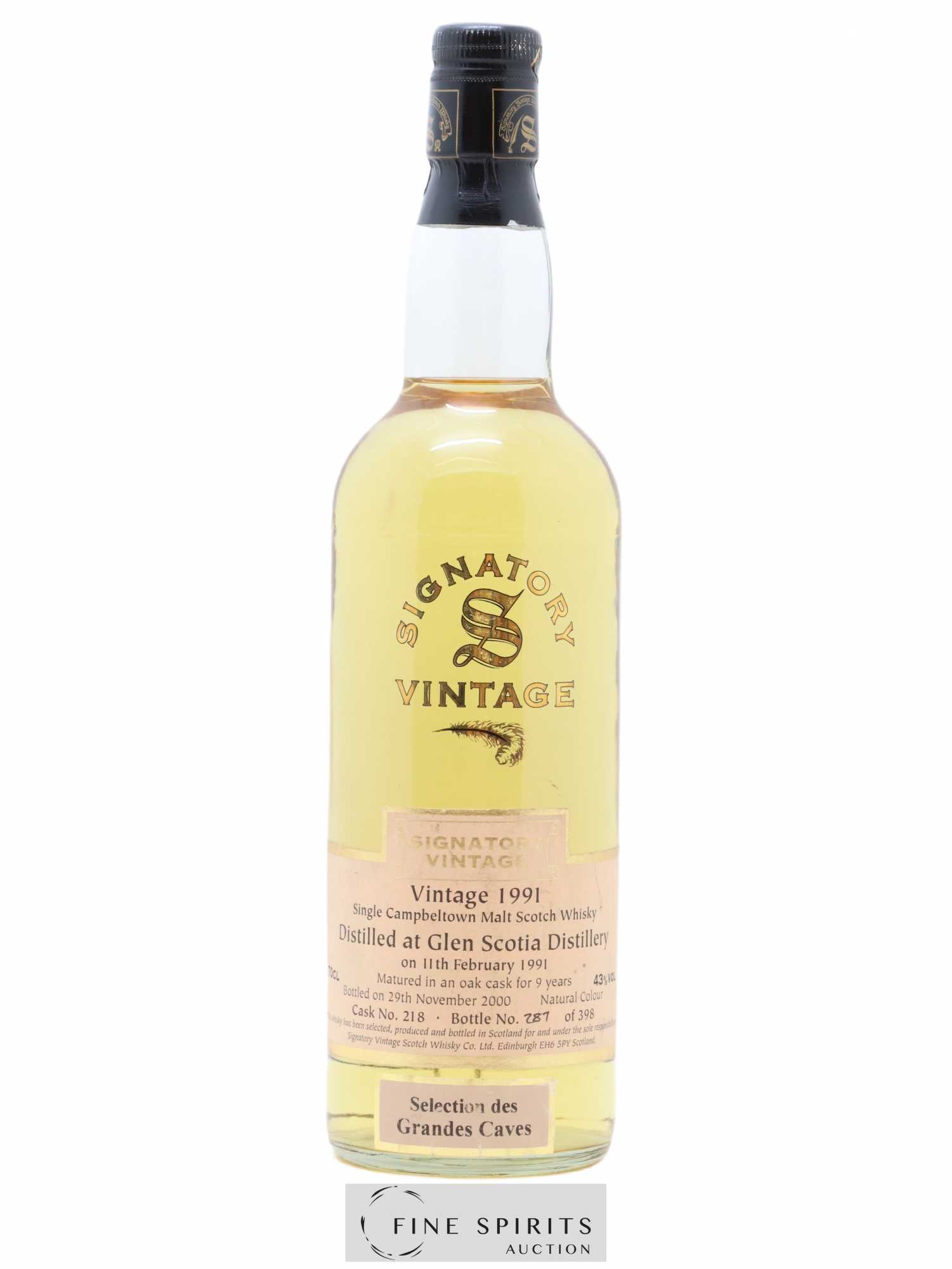 Glen Scotia 9 years 1991 Signatory Vintage Cask n°218 - One of 398 - bottled 2000 Selection des Grandes Caves - Lot de 1 bouteille - 0