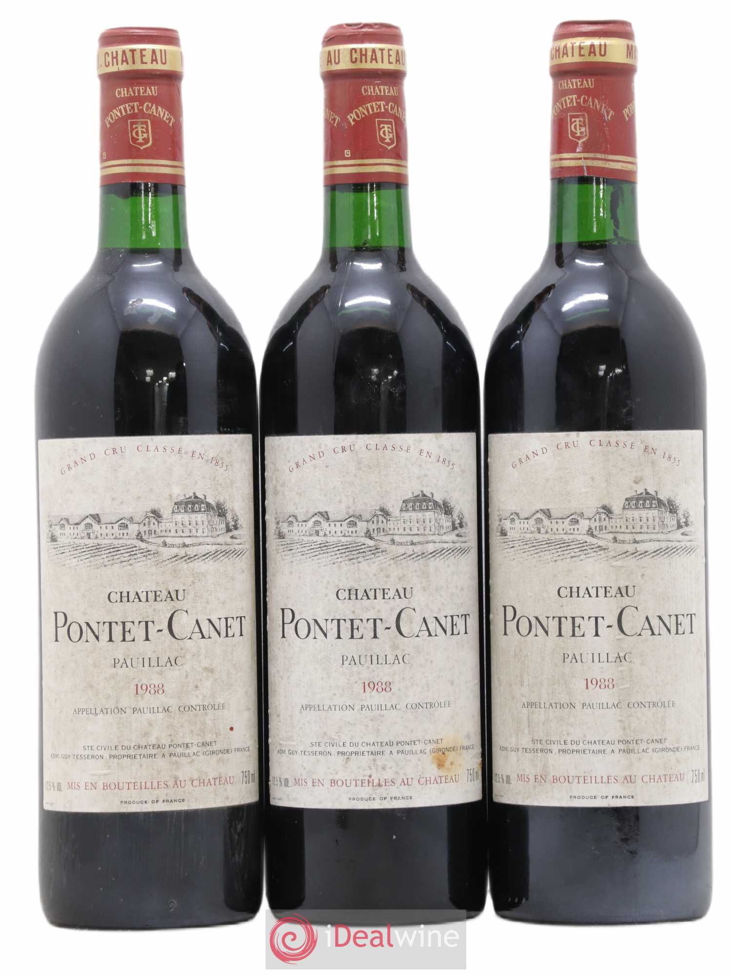 Château Pontet Canet 5ème Grand Cru Classé 1988 - Lot de 3 bouteilles - 0