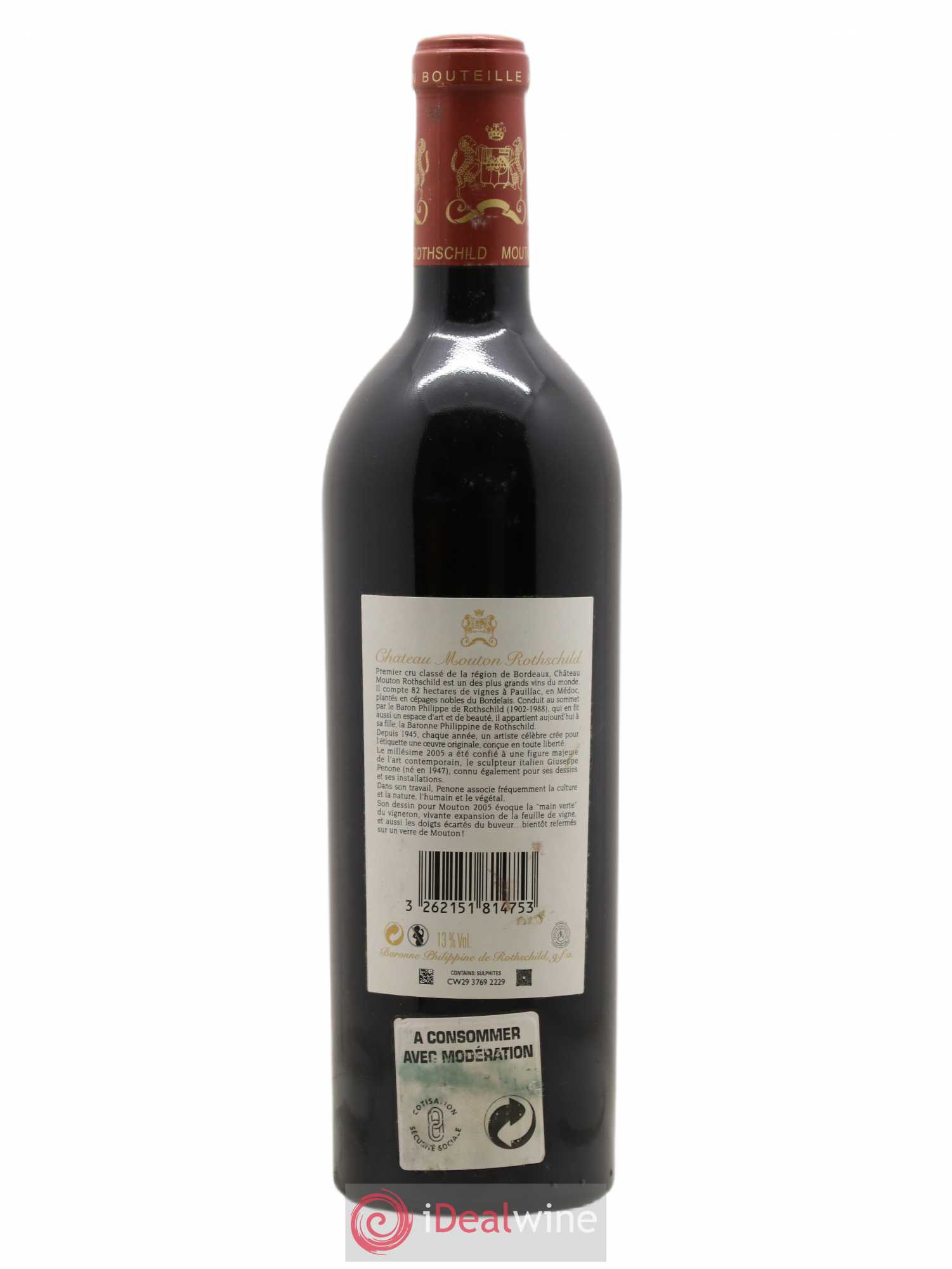 Château Mouton Rothschild 1er Grand Cru Classé 2005 - Lot de 1 bouteille - 1