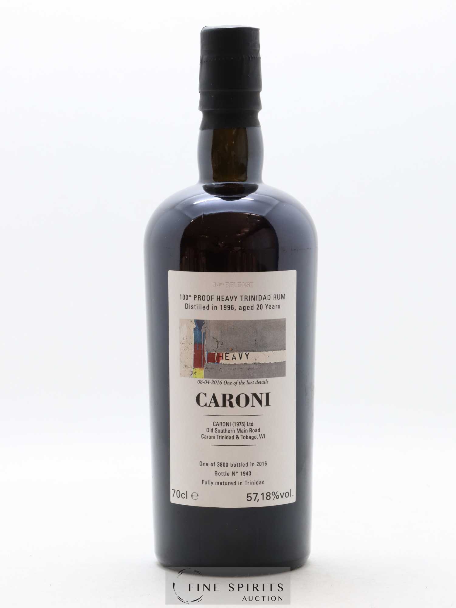 Caroni 20 years 1996 Velier The Heavy Wall 100° Proof 34th Release - One of 3800 - bottled 2016 Special Release - Lot de 1 bouteille - 1
