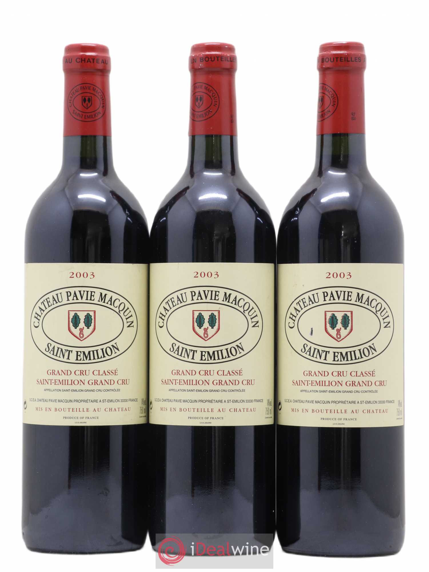 Château Pavie Macquin 1er Grand Cru Classé B 2003 - Lot de 3 bouteilles - 0