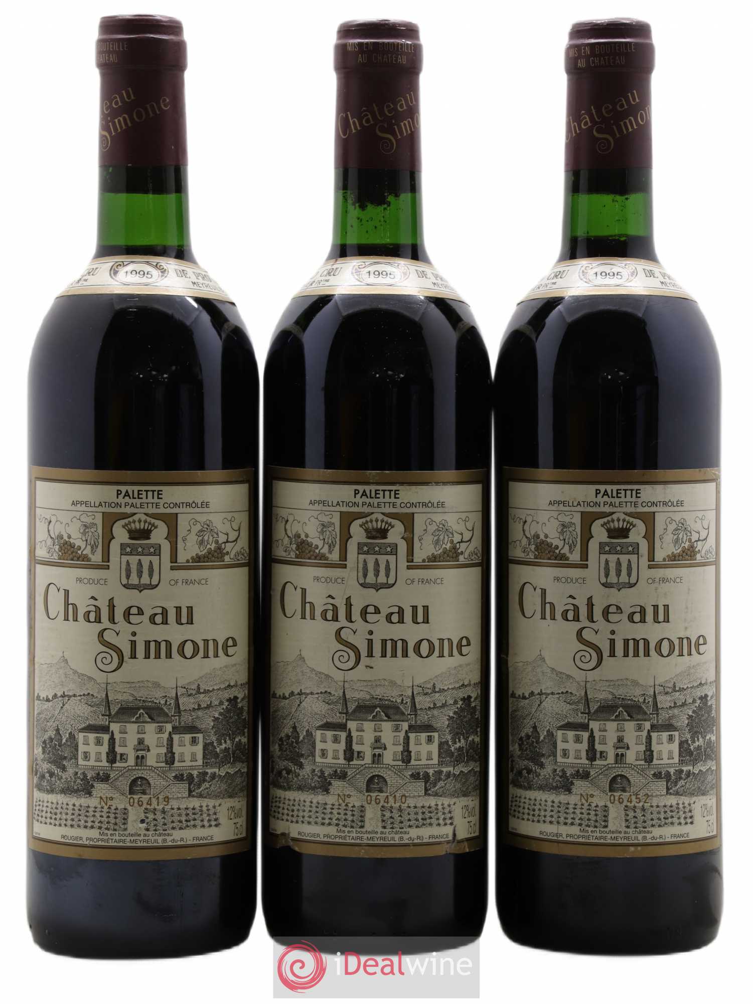 Palette Château Simone Famille Rougier 1995 - Lot de 3 bouteilles - 0