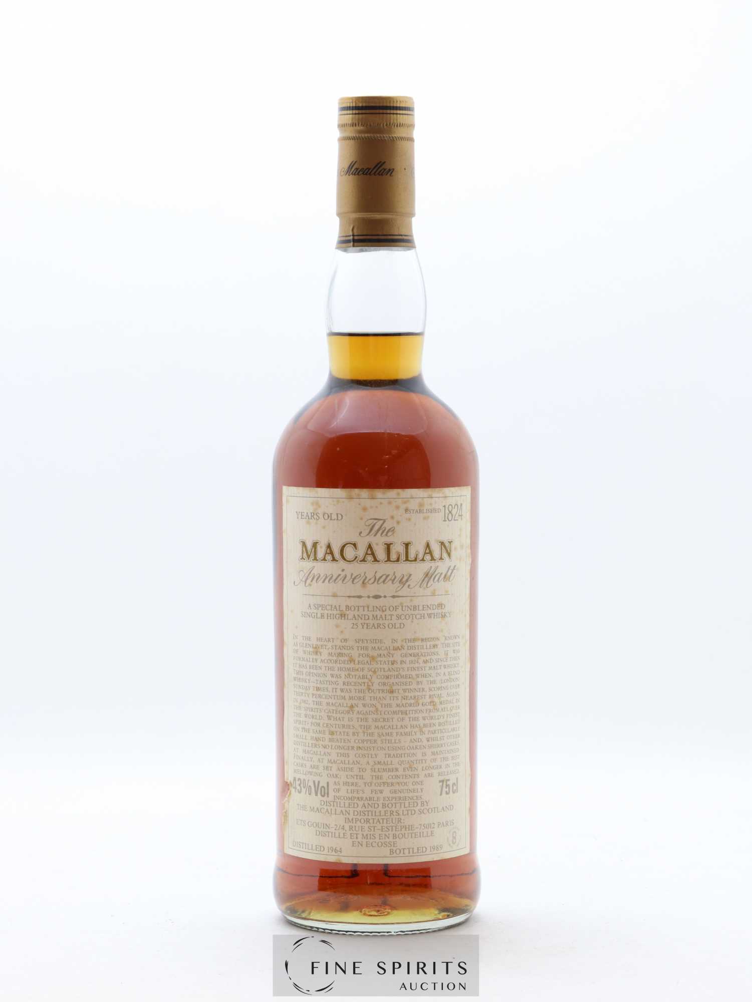 Macallan (The) 25 years 1964 Of. Anniversary Malt bottled 1989 Special Bottling - Lot de 1 bouteille - 1