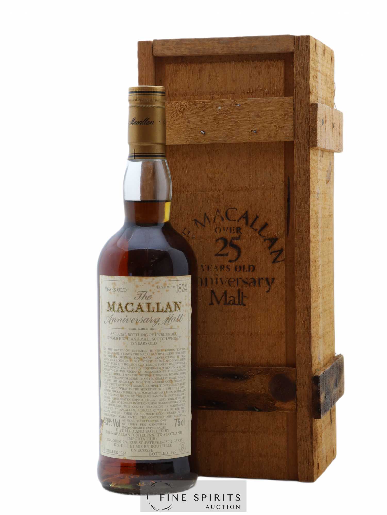 Macallan (The) 25 years 1964 Of. Anniversary Malt bottled 1989 Special Bottling - Lot de 1 bouteille - 0