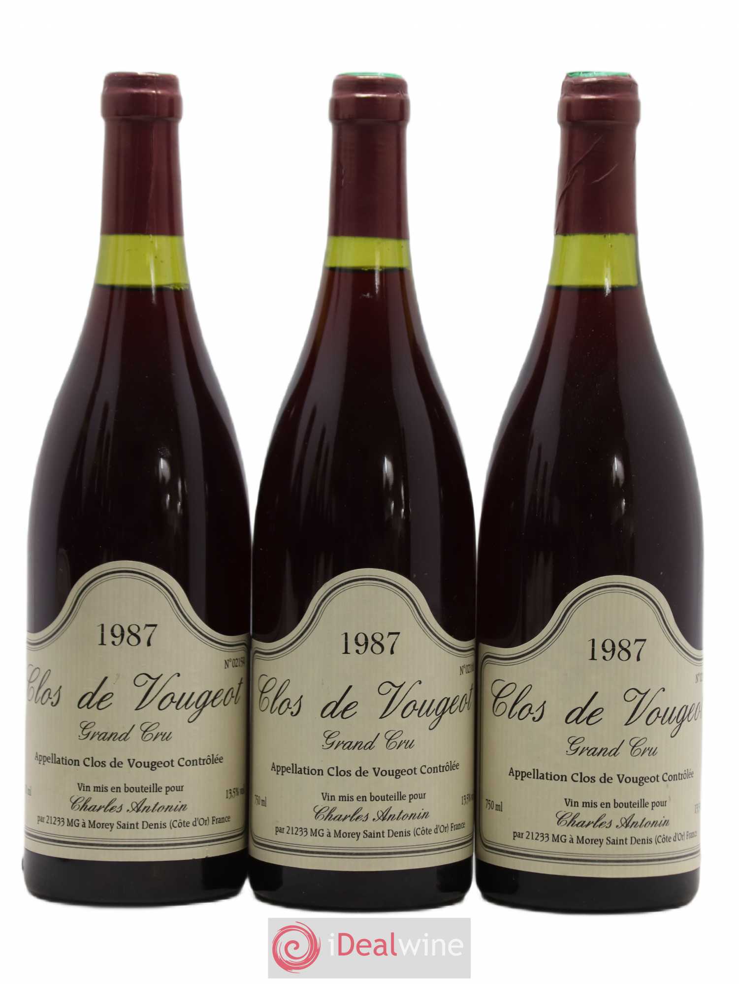 Clos de Vougeot Grand Cru Charles Antonin 1987 - Lot de 3 bouteilles - 0