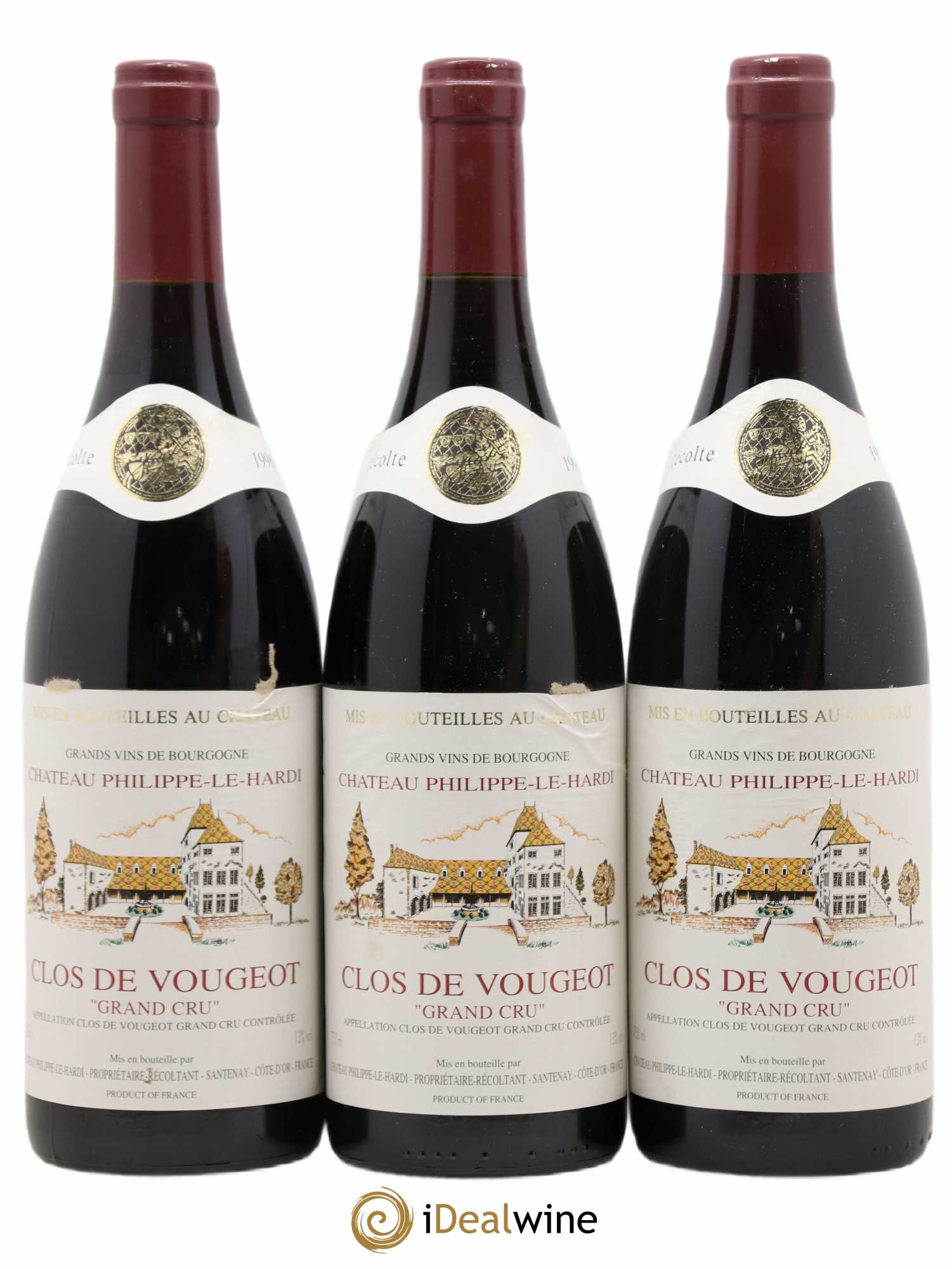 Clos de Vougeot Grand Cru Domaine Philippe-Le-Hardi 1996 - Lot de 3 bouteilles - 0