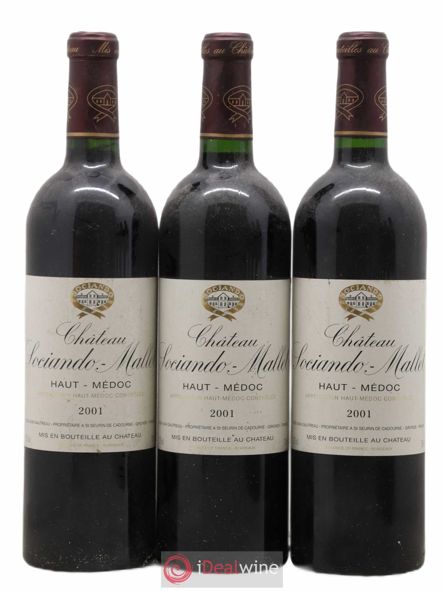 Château Sociando Mallet 2001 - Lot de 3 bouteilles - 0