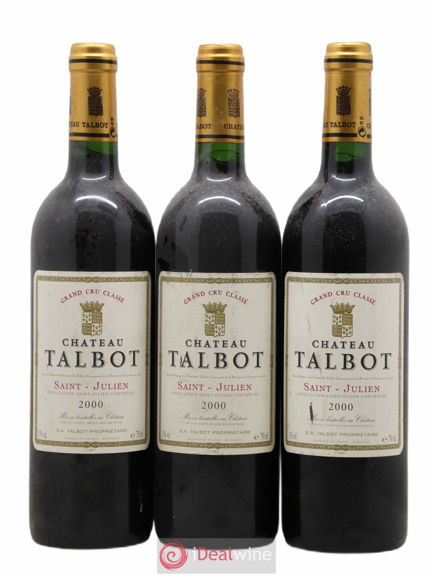 Château Talbot 4ème Grand Cru Classé 2000 - Lot de 3 bouteilles - 0