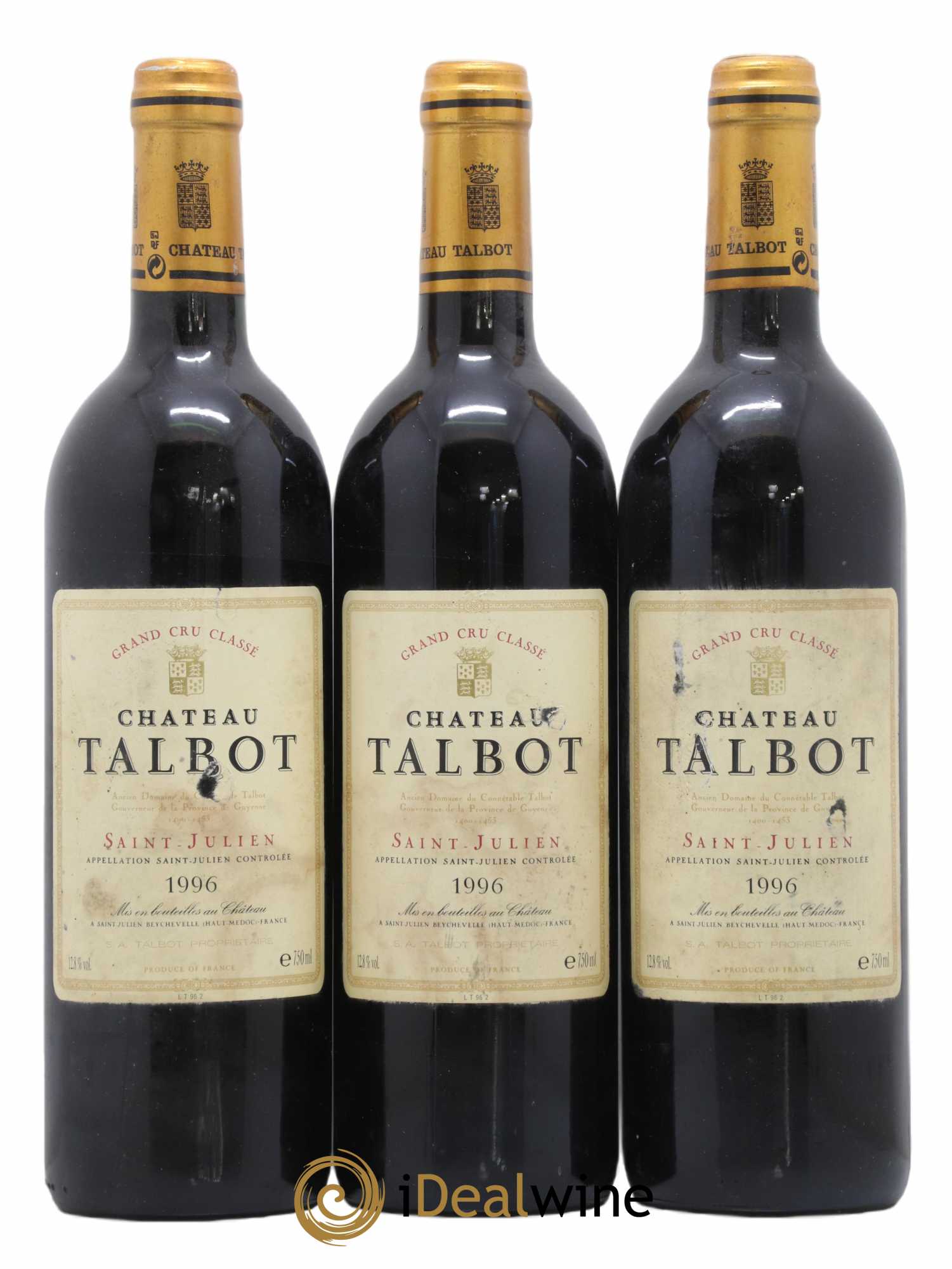Château Talbot 4ème Grand Cru Classé 1996 - Lot de 3 bouteilles - 0
