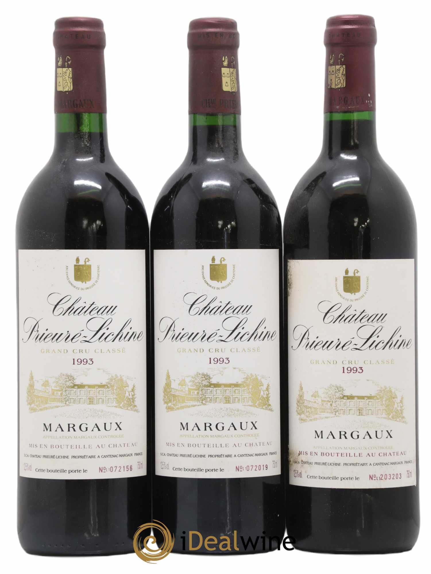 Château Prieuré Lichine 4ème Grand Cru Classé 1993 - Lot de 3 bouteilles - 0