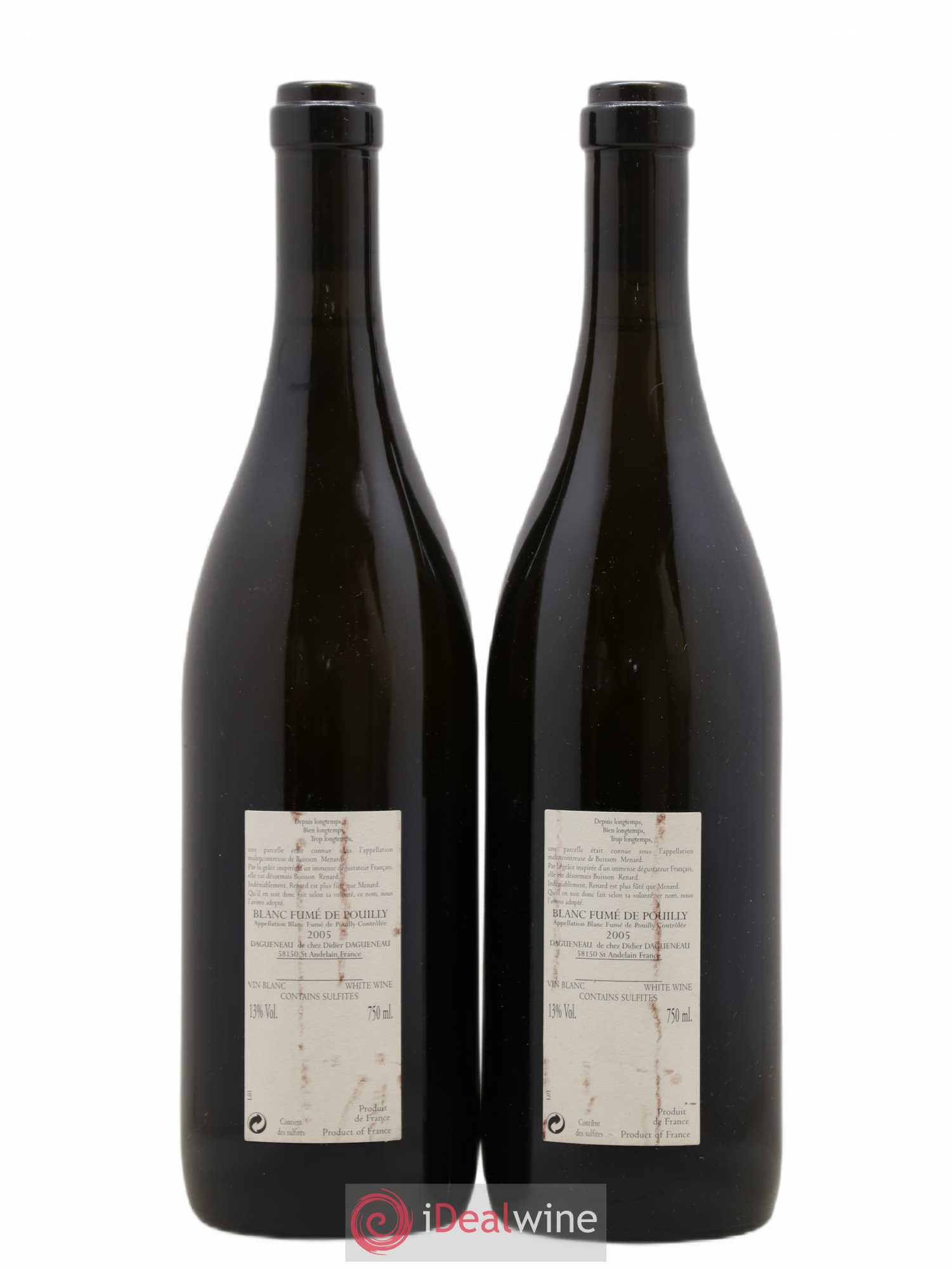 Vin de France (anciennement Pouilly-Fumé) Buisson Renard Dagueneau (Domaine Didier - Louis-Benjamin) 2005 - Lot de 2 bouteilles - 1