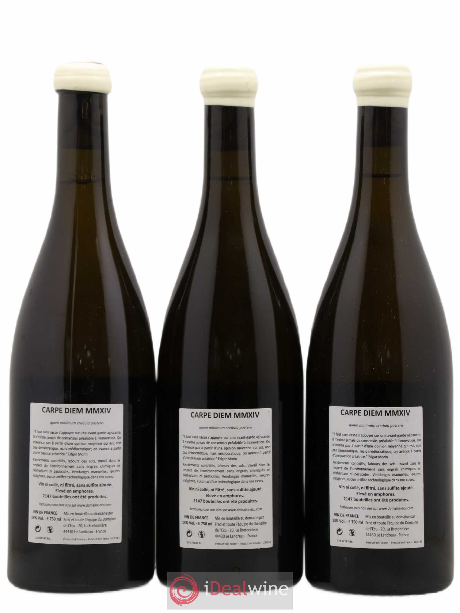 Vin de France Carpe Diem Domaine de L'Ecu 2014 - Lot de 3 bouteilles - 1