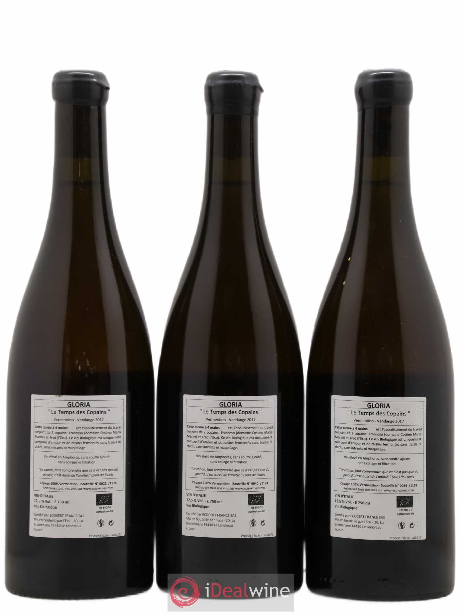 Italie Gloria Domaine de l'Ecu Le Temps des copains 2017 - Lot de 3 bouteilles - 1