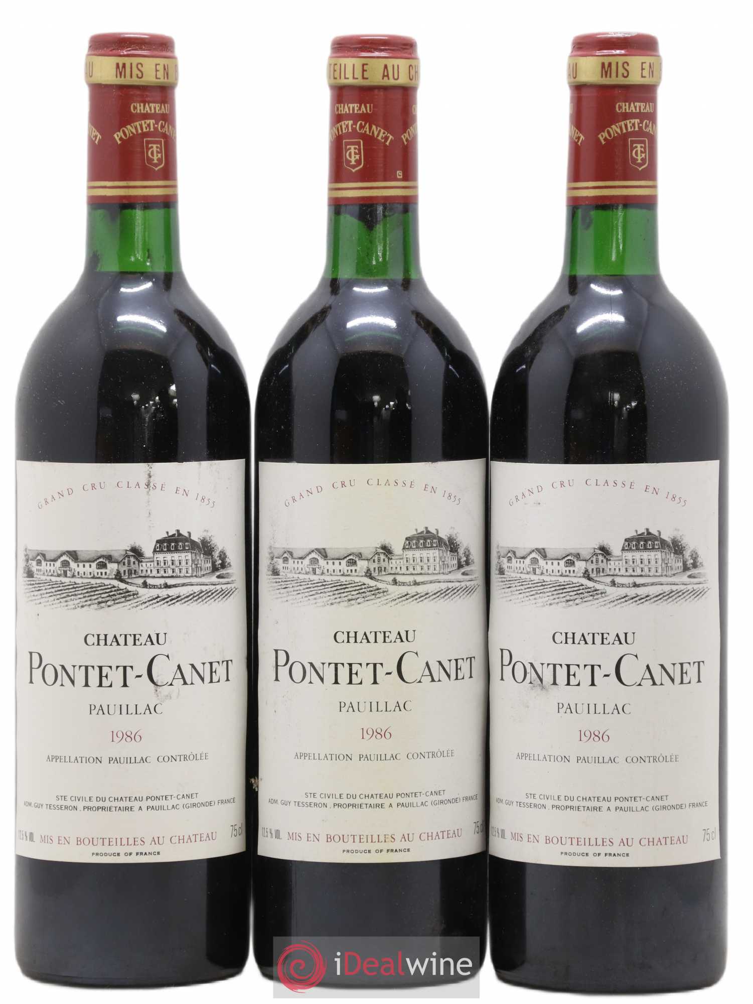 Château Pontet Canet 5ème Grand Cru Classé 1986 - Lot de 3 bouteilles - 0