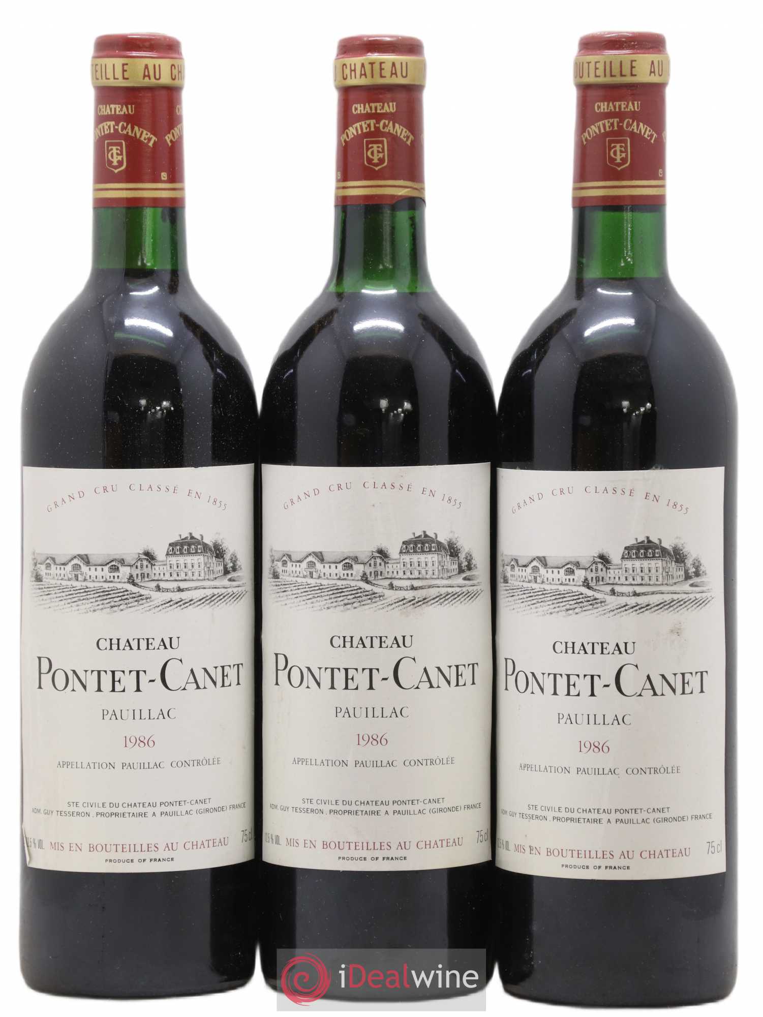 Château Pontet Canet 5ème Grand Cru Classé 1986 - Lot de 3 bouteilles - 0