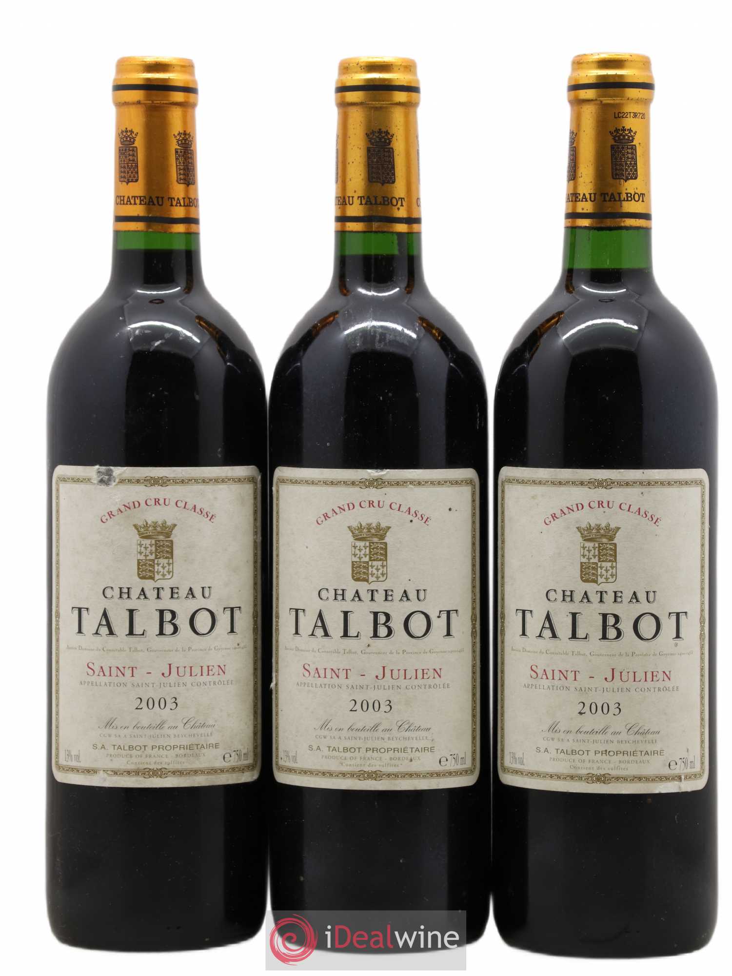 Château Talbot 4ème Grand Cru Classé 2003 - Lot de 3 bouteilles - 0