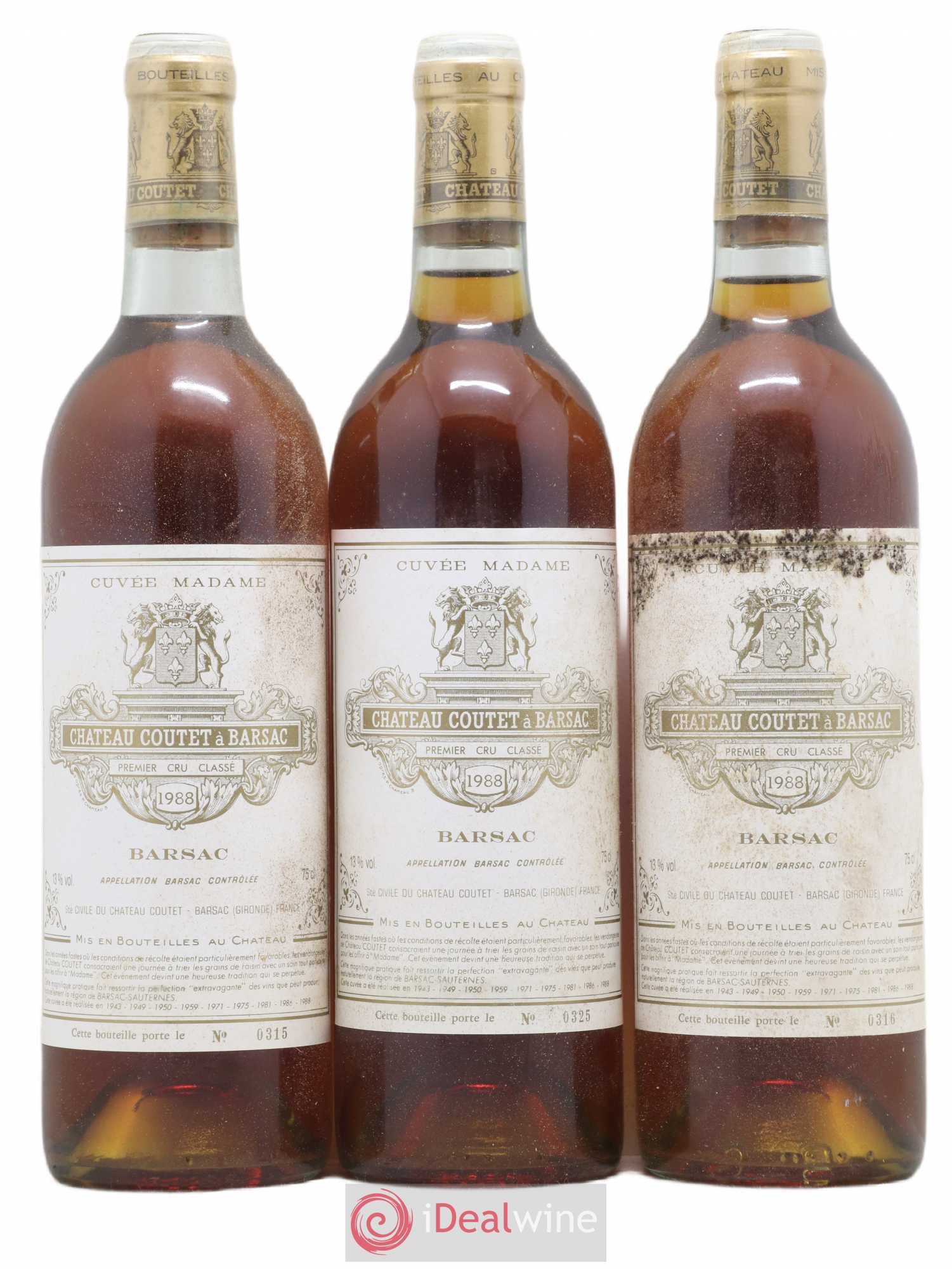 Château Coutet - Cuvée Madame 1er Grand Cru Classé 1988 - Lotto di 3 bottiglie - 0