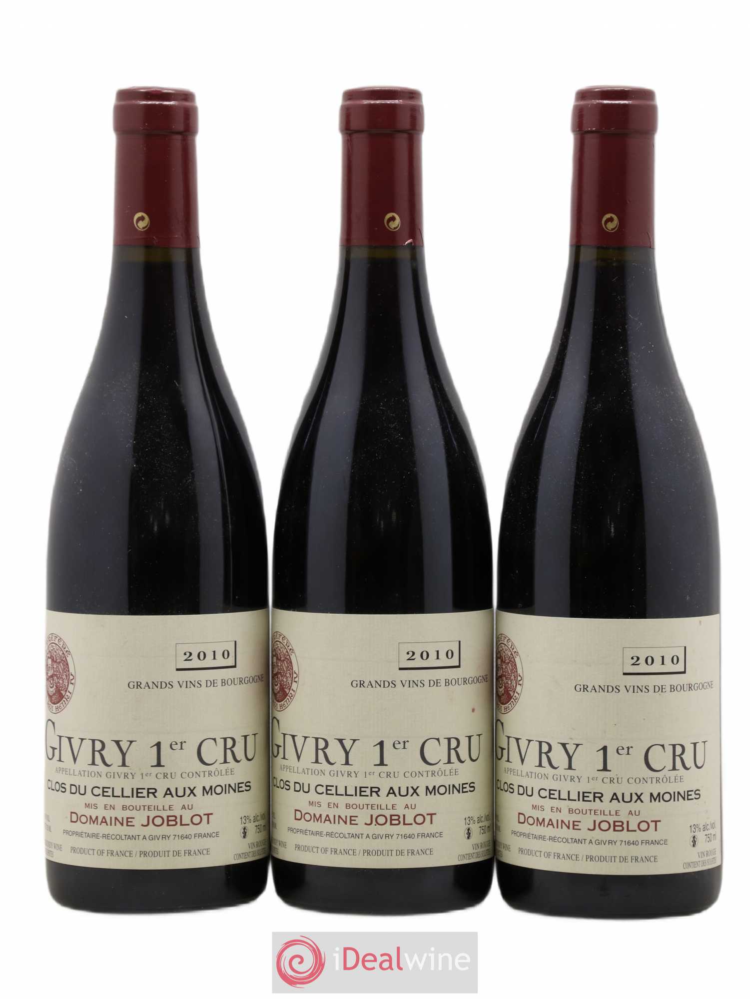 Givry 1er Cru Clos du Cellier aux Moines Joblot (Domaine) 2010 - Lot de 3 bouteilles - 0