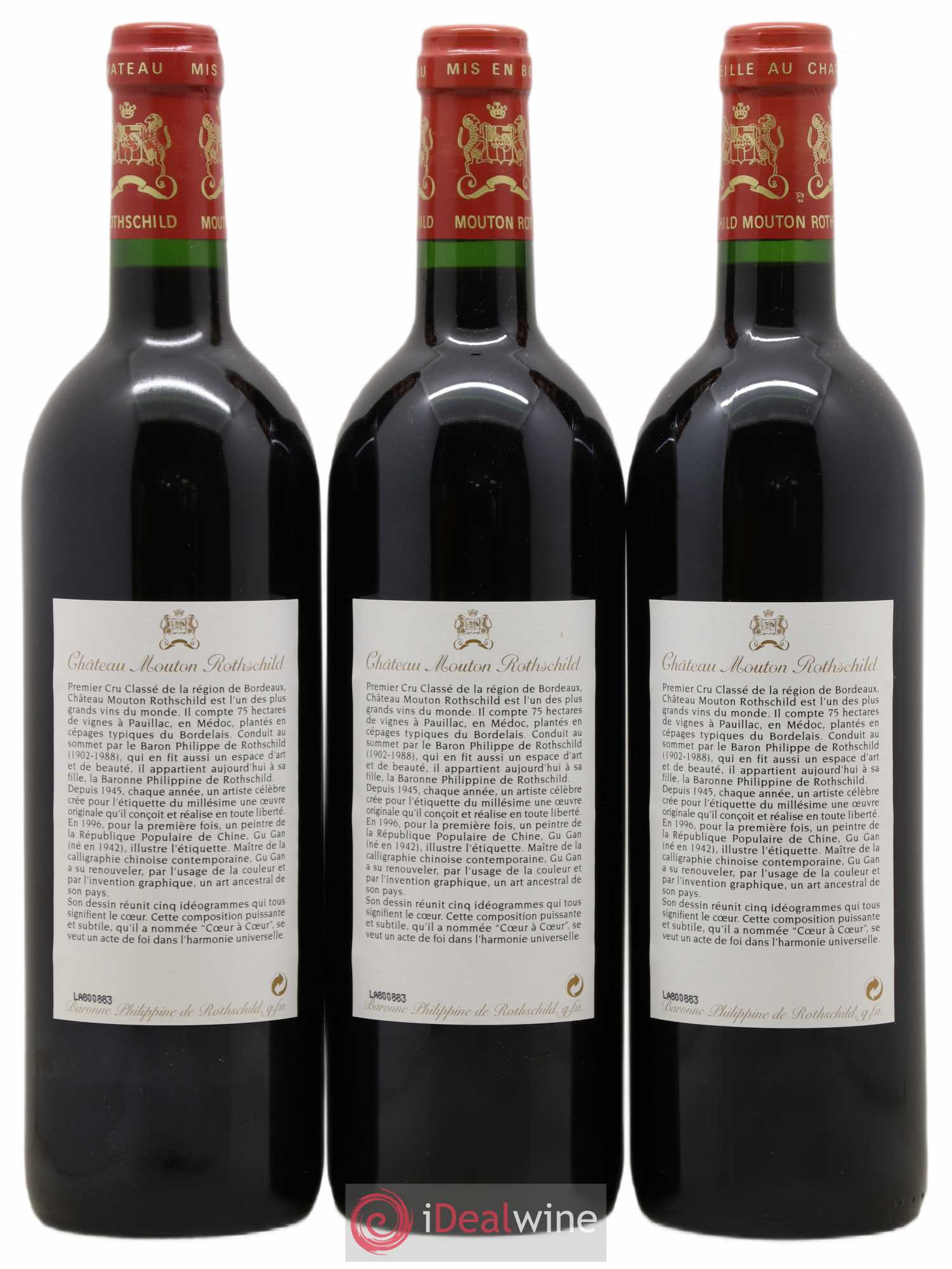 Château Mouton Rothschild 1er Grand Cru Classé 1996 - Lot de 3 bouteilles - 1