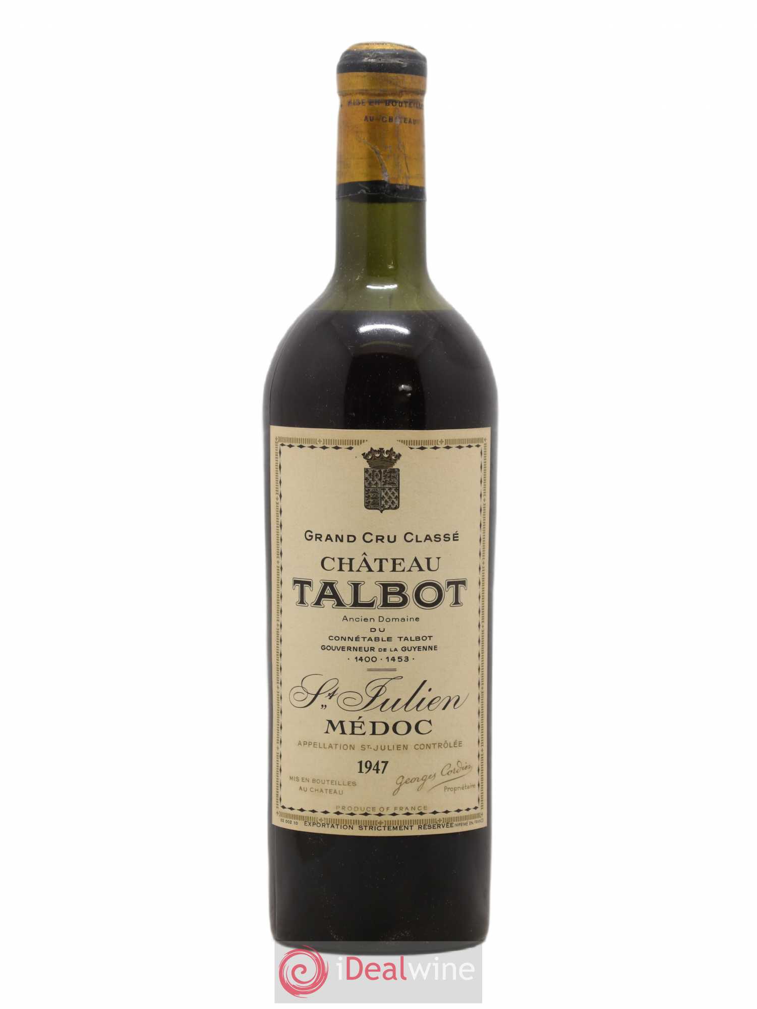 Château Talbot 4ème Grand Cru Classé 1947 - Lot de 1 bouteille - 0