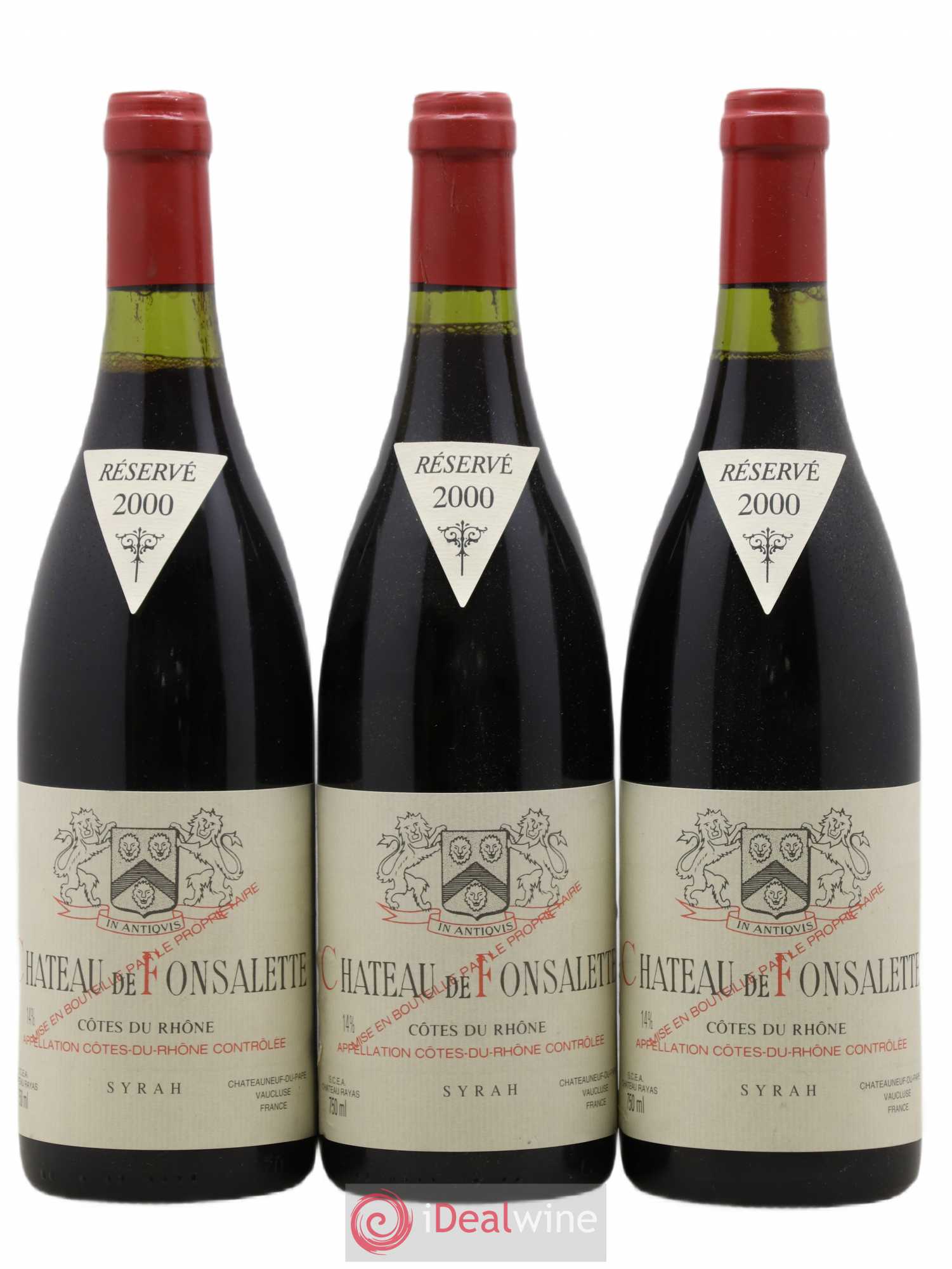 Côtes-du-Rhône Cuvée Syrah Château de Fonsalette 2000 - Lot de 3 bouteilles - 0