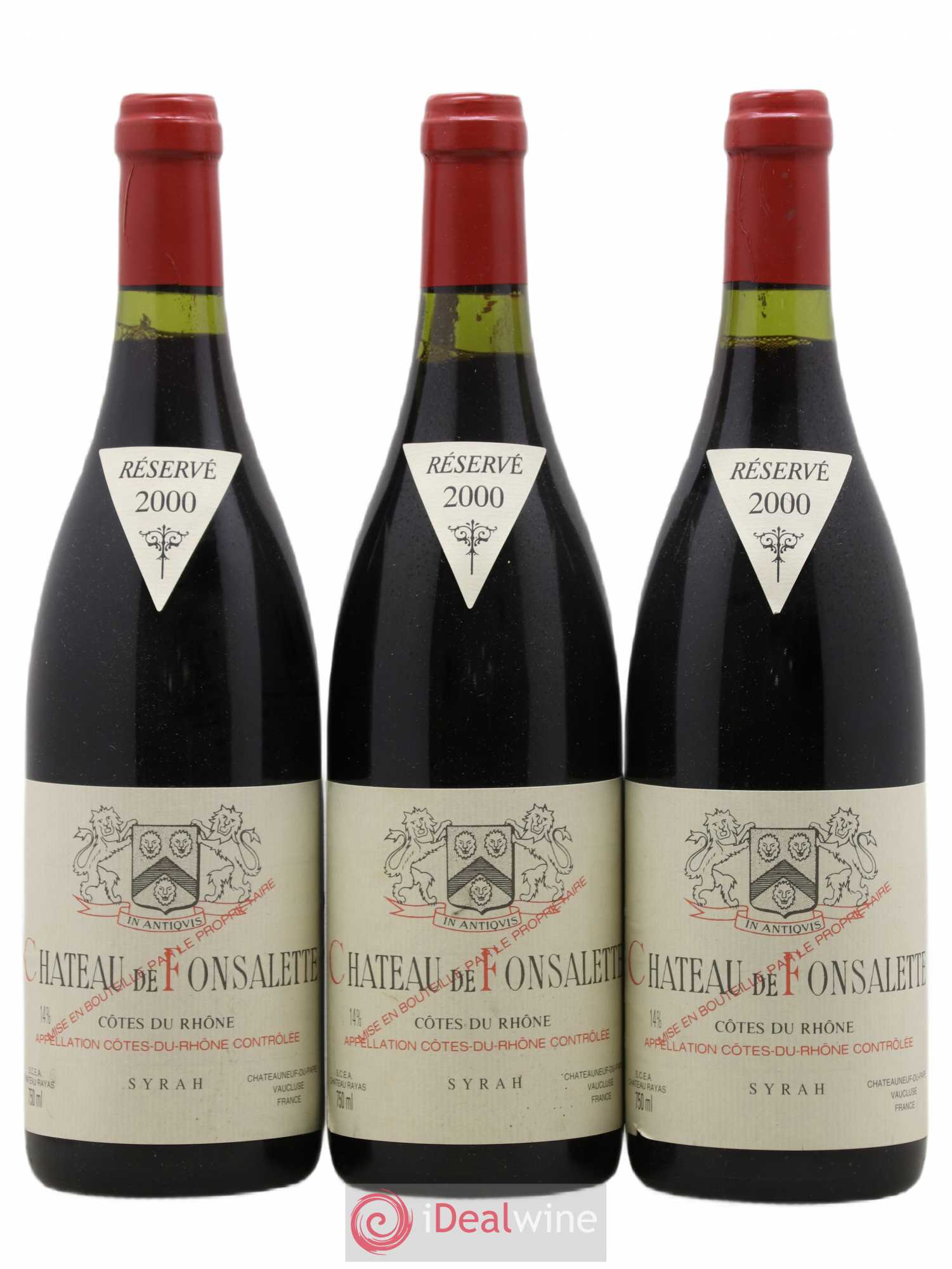 Côtes-du-Rhône Cuvée Syrah Château de Fonsalette 2000 - Lot de 3 bouteilles - 0