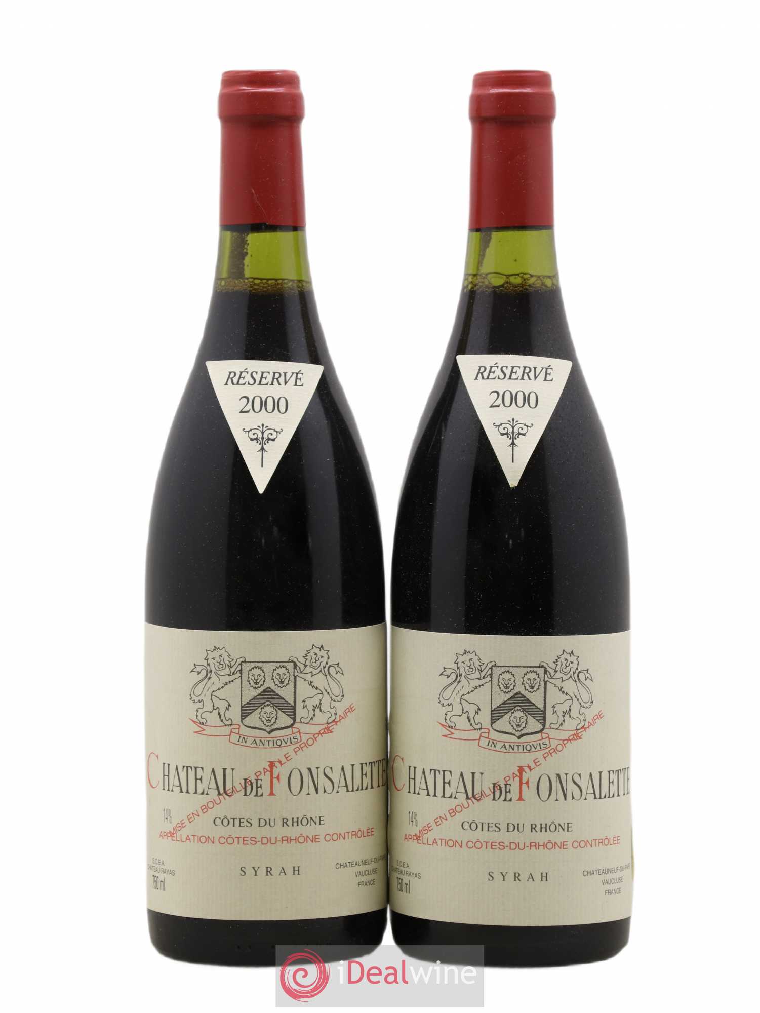 Côtes-du-Rhône Cuvée Syrah Château de Fonsalette 2000 - Lot de 2 bouteilles - 0