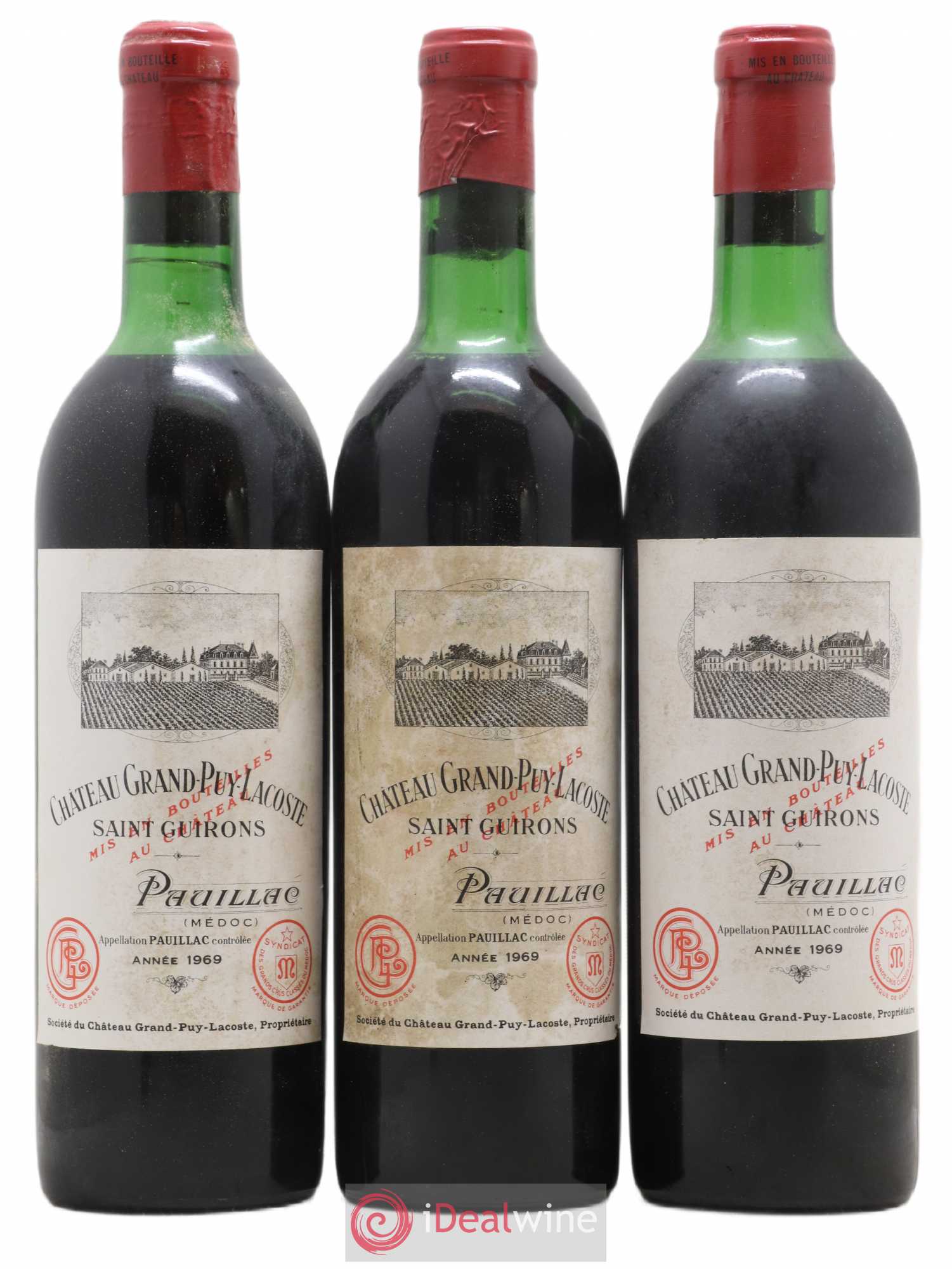 Château Grand Puy Lacoste 5ème Grand Cru Classé 1969 - Lot de 3 bouteilles - 0
