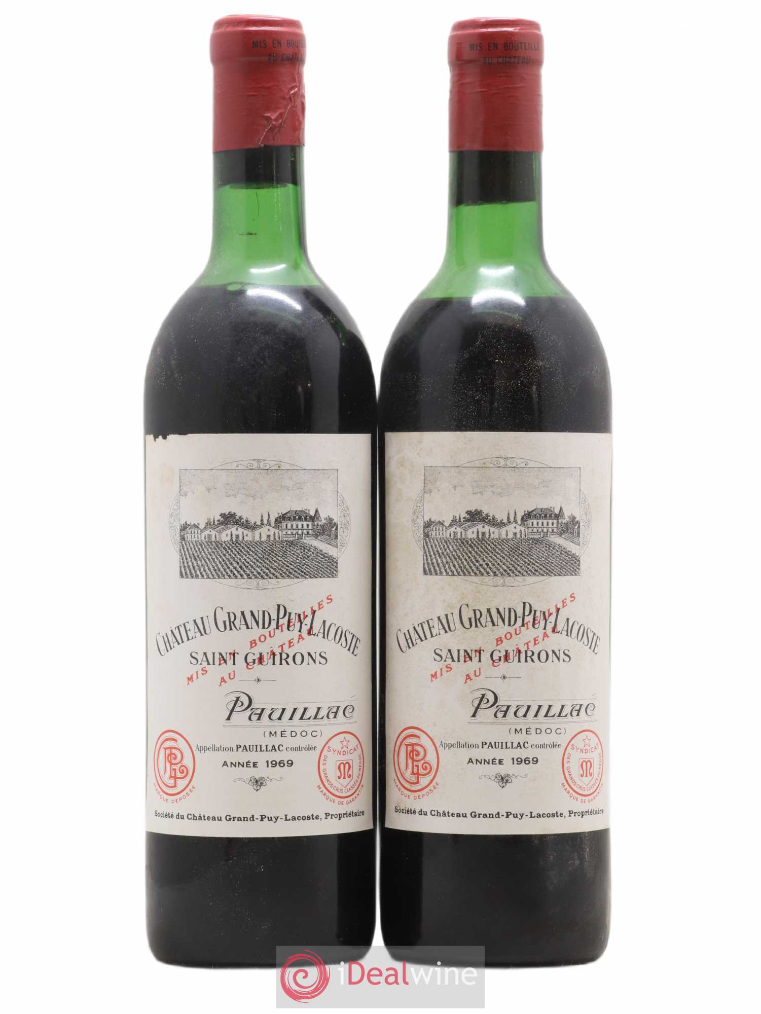 Château Grand Puy Lacoste 5ème Grand Cru Classé 1969 - Lot de 2 bouteilles - 0