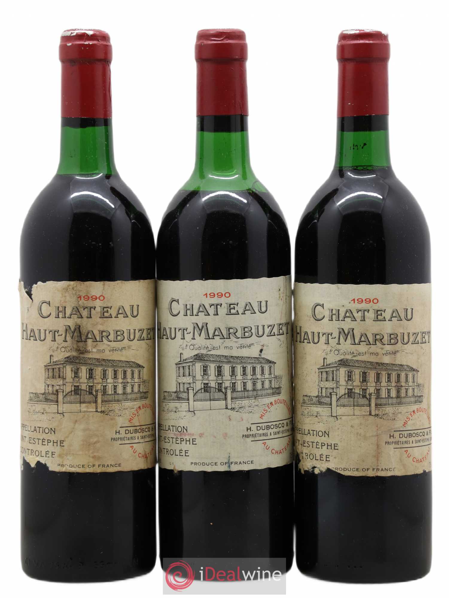 Château Haut Marbuzet 1990 - Lot de 3 bouteilles - 0