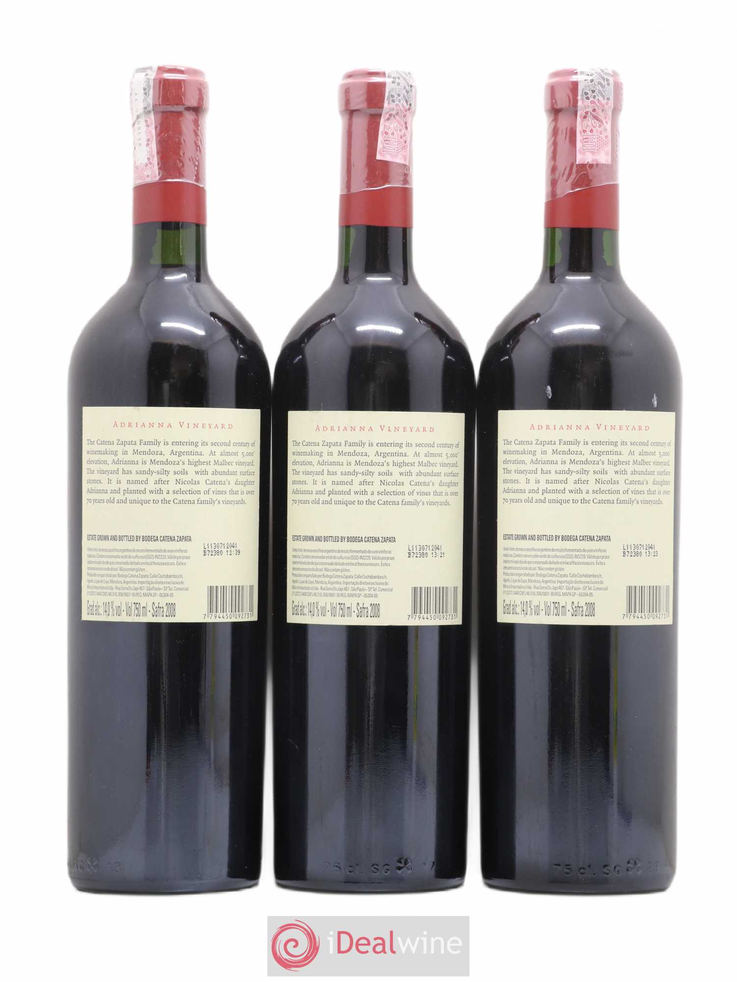 Mendoza Mendoza Malbec Catena Zapata Adriana Vineyard 2008 - Posten von 3 Flaschen - 1