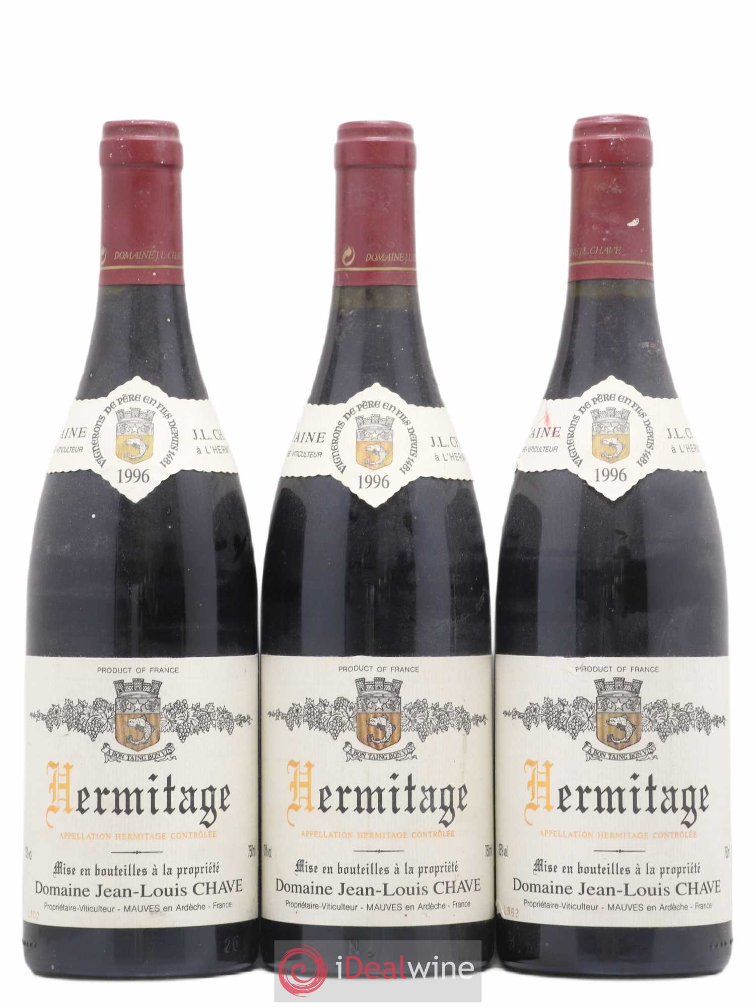 Hermitage Jean-Louis Chave 1996 - Lot de 3 bouteilles - 0