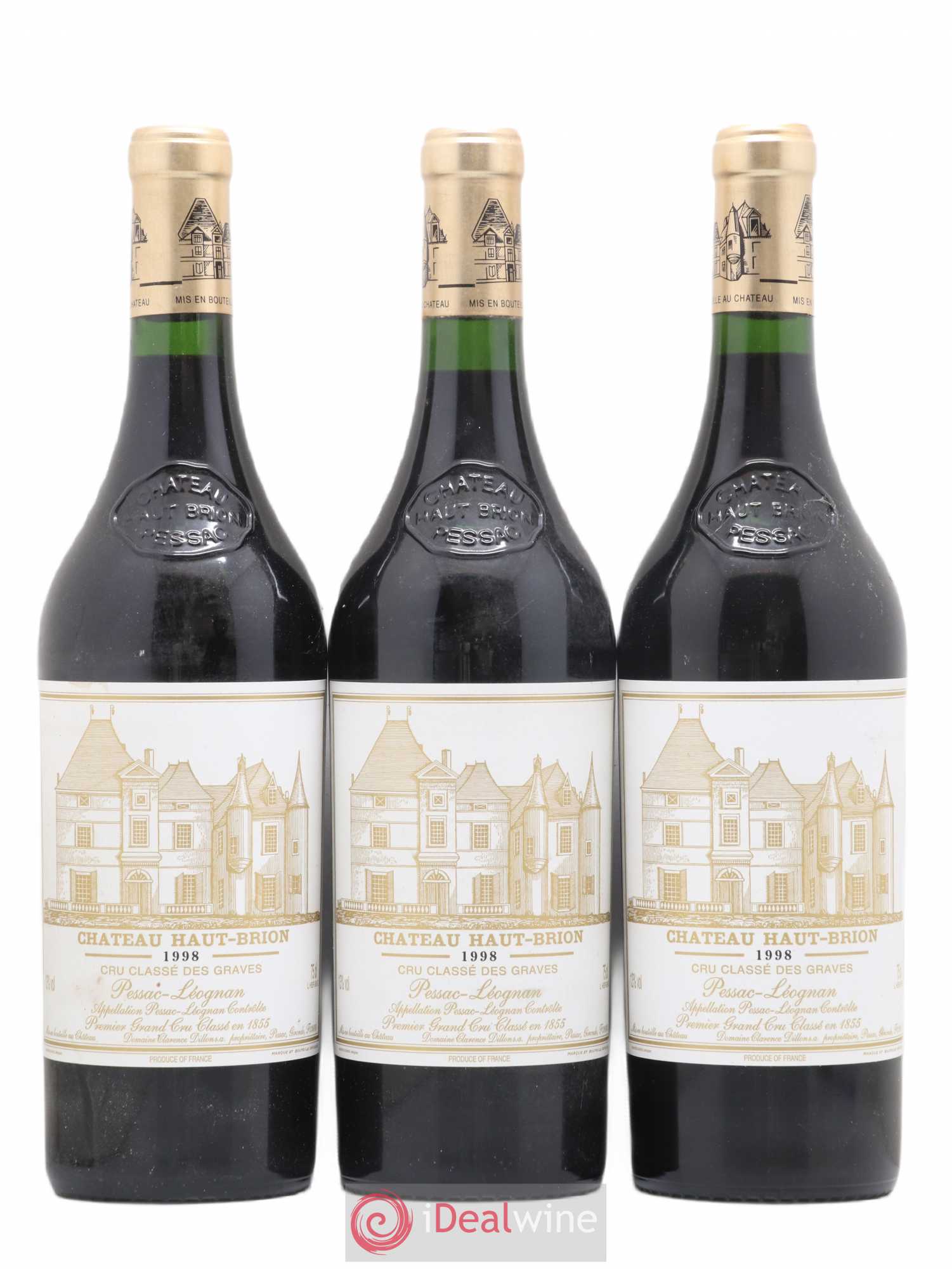 Château Haut Brion 1er Grand Cru Classé 1998 - Lot de 3 bouteilles - 0
