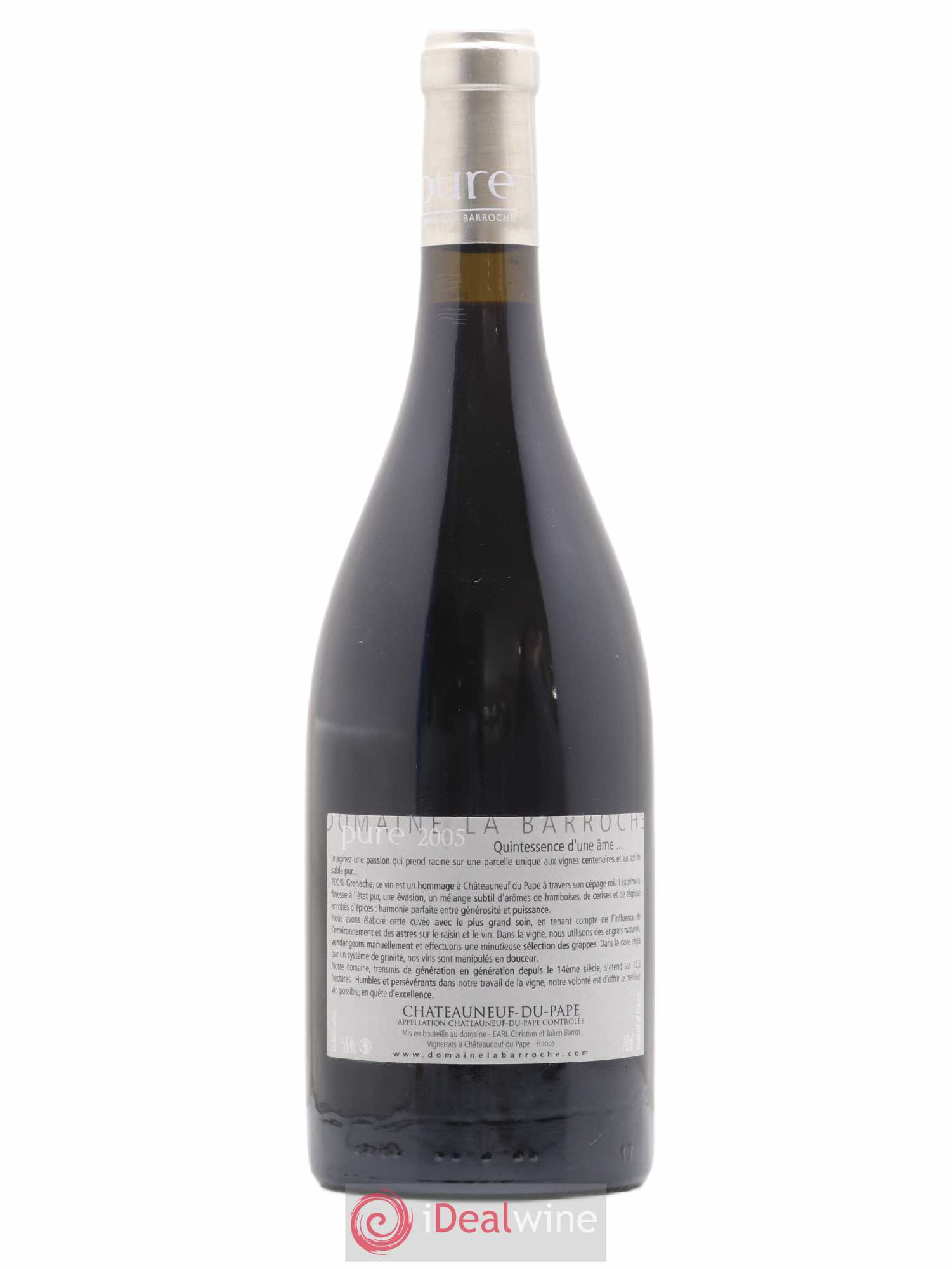 Châteauneuf-du-Pape Cuvée Pure Domaine La Barroche 2005 - Lot de 1 bouteille - 1
