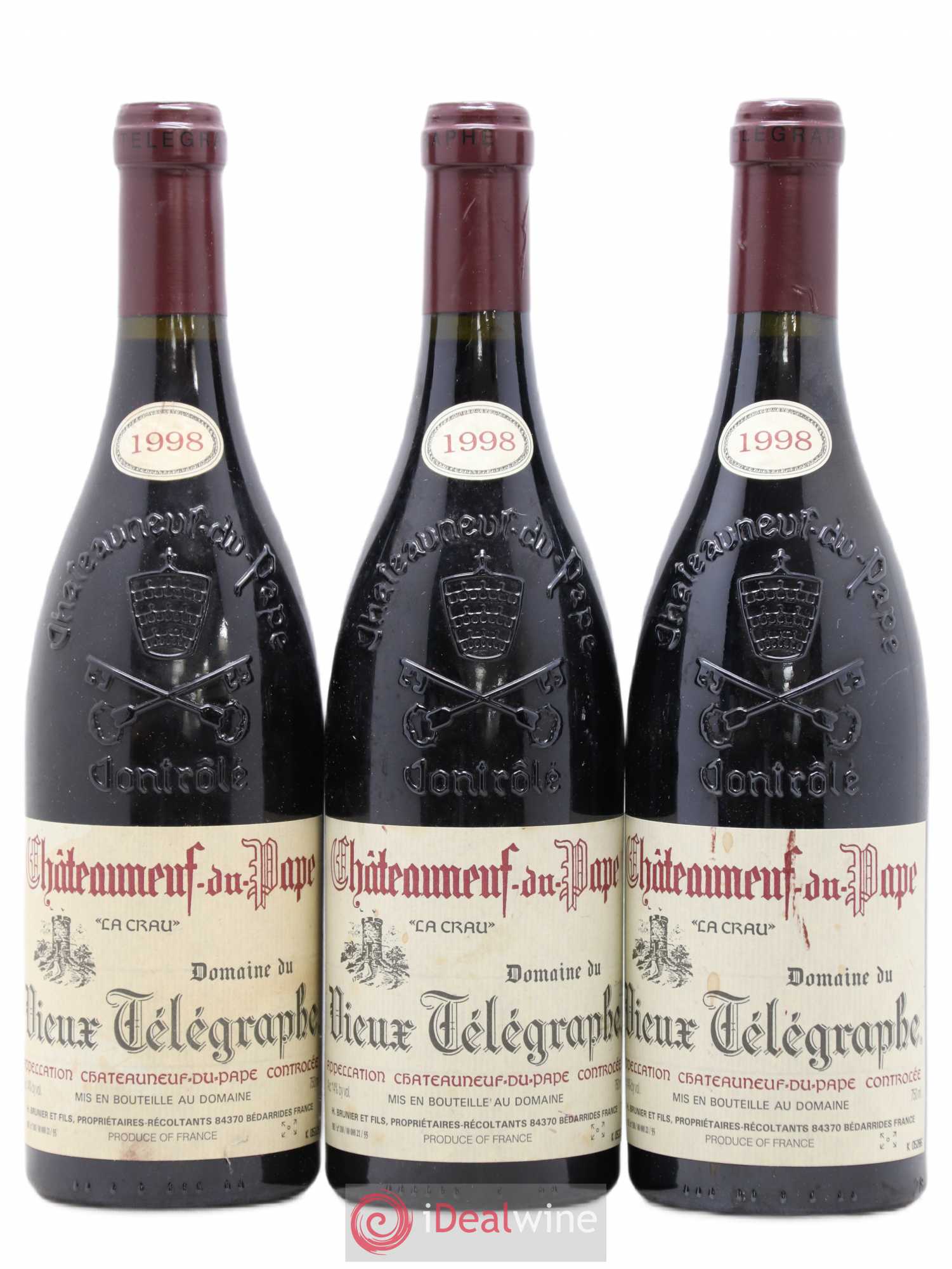 Châteauneuf-du-Pape Vieux Télégraphe (Domaine du) Vignobles Brunier 1998 - Lot de 3 bouteilles - 0