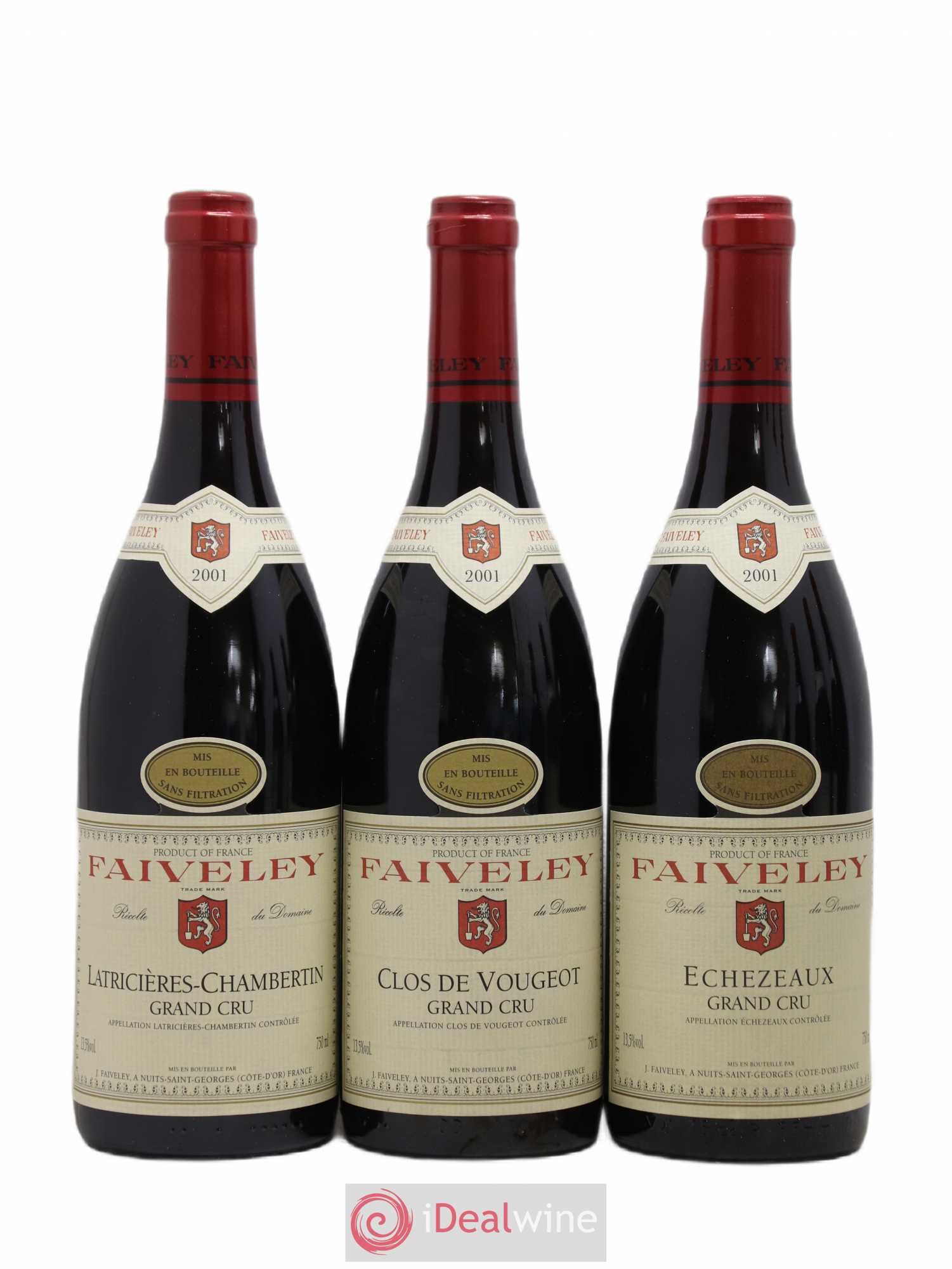 Caisse Grands Crus Faiveley Mazis-Chambertin - Chambertin Clos De Beze - Echezeaux - Clos Des Cortons - Clos de Vougeot - Latricieres-Chambertin 2001 - Lotto di 6 bottiglie - 1