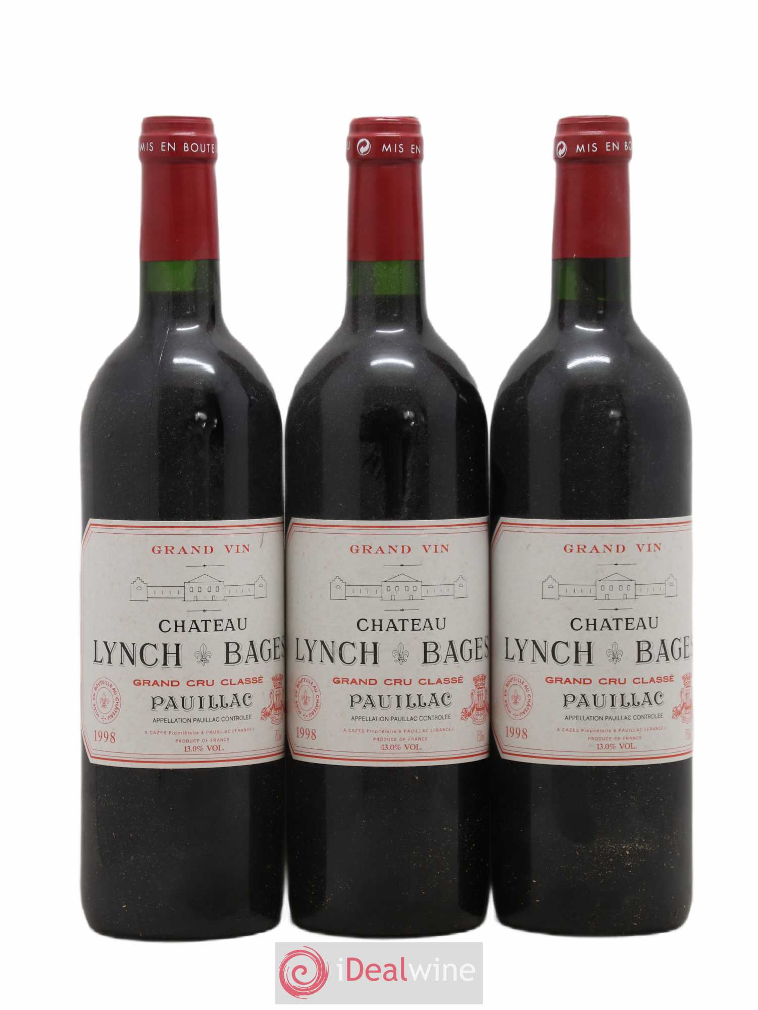 Château Lynch Bages 5ème Grand Cru Classé 1998 - Lot de 3 bouteilles - 0