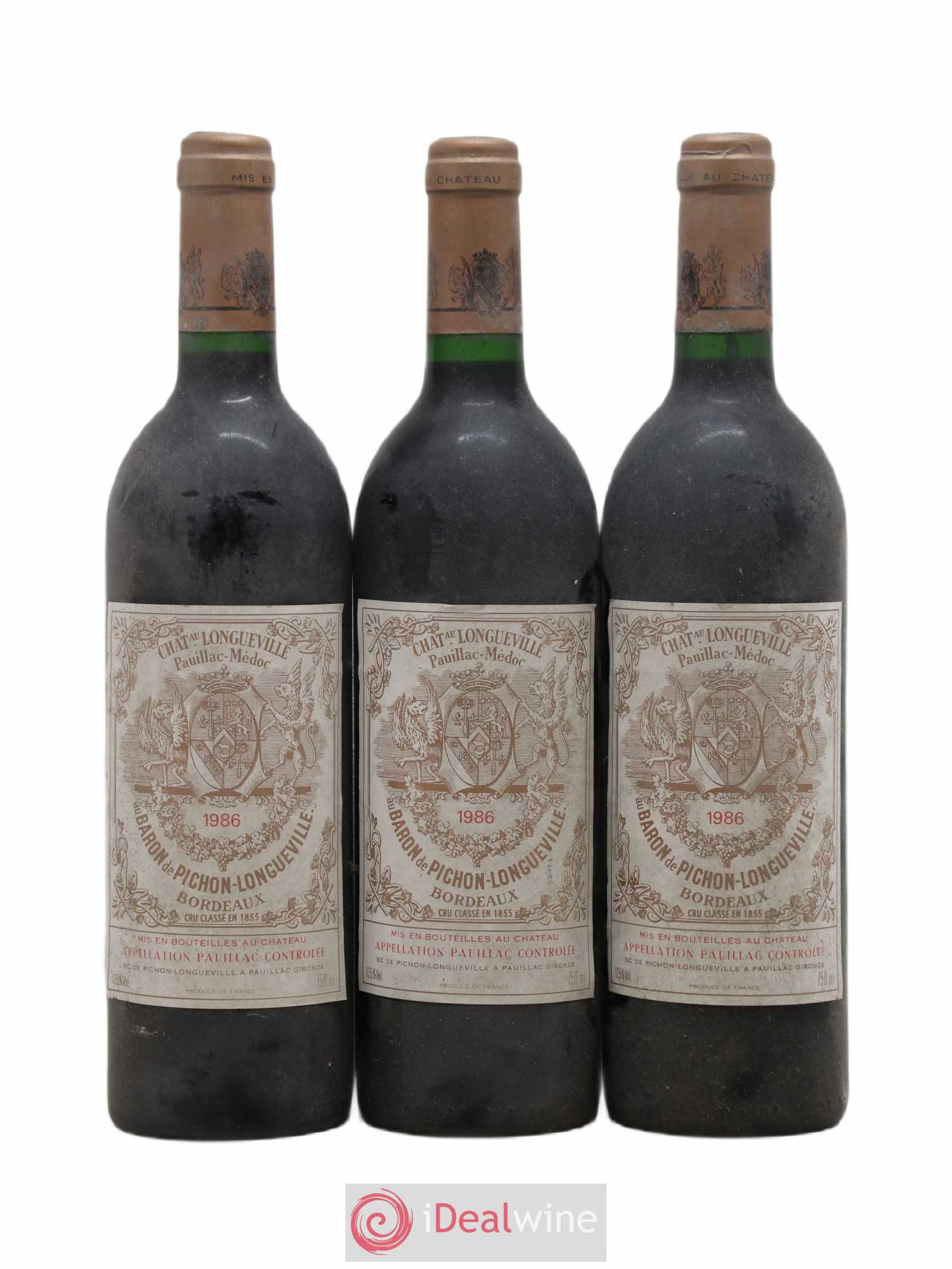 Pichon Longueville Baron 2ème Grand Cru Classé 1986 - Lot de 3 bouteilles - 0