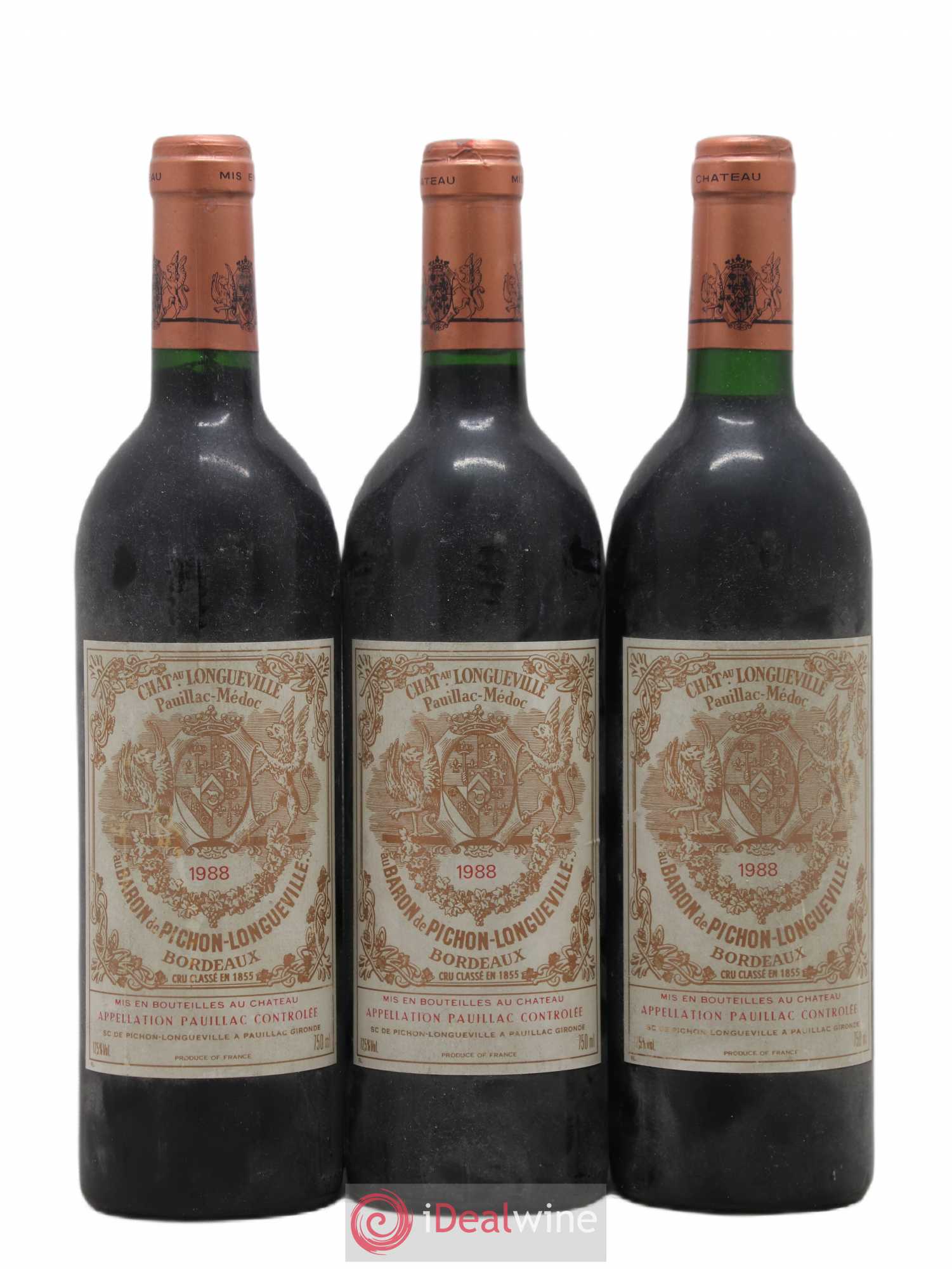 Pichon Longueville Baron 2ème Grand Cru Classé 1988 - Lot de 3 bouteilles - 0