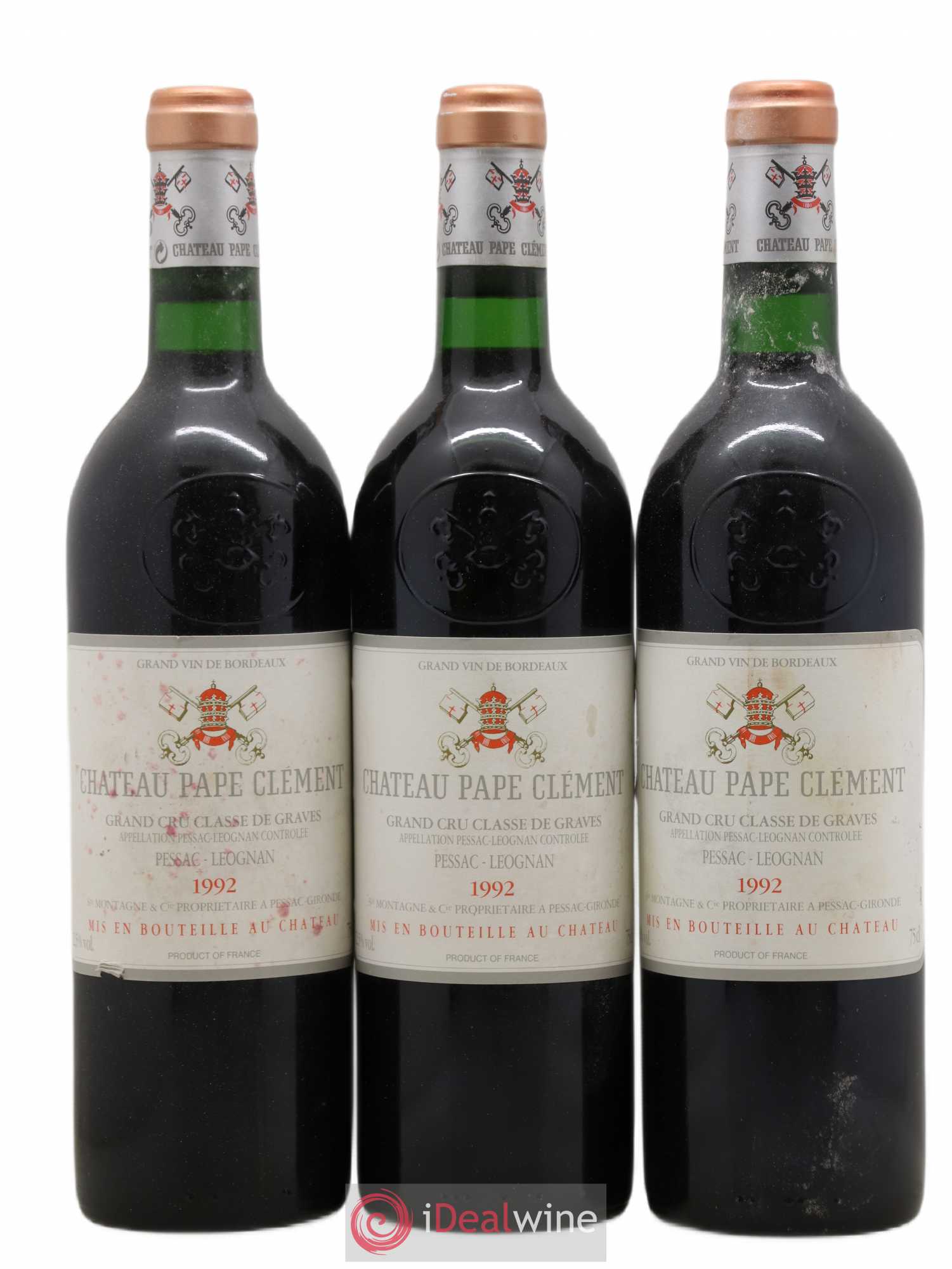 Château Pape Clément Cru Classé de Graves 1992 - Lot de 3 bouteilles - 0