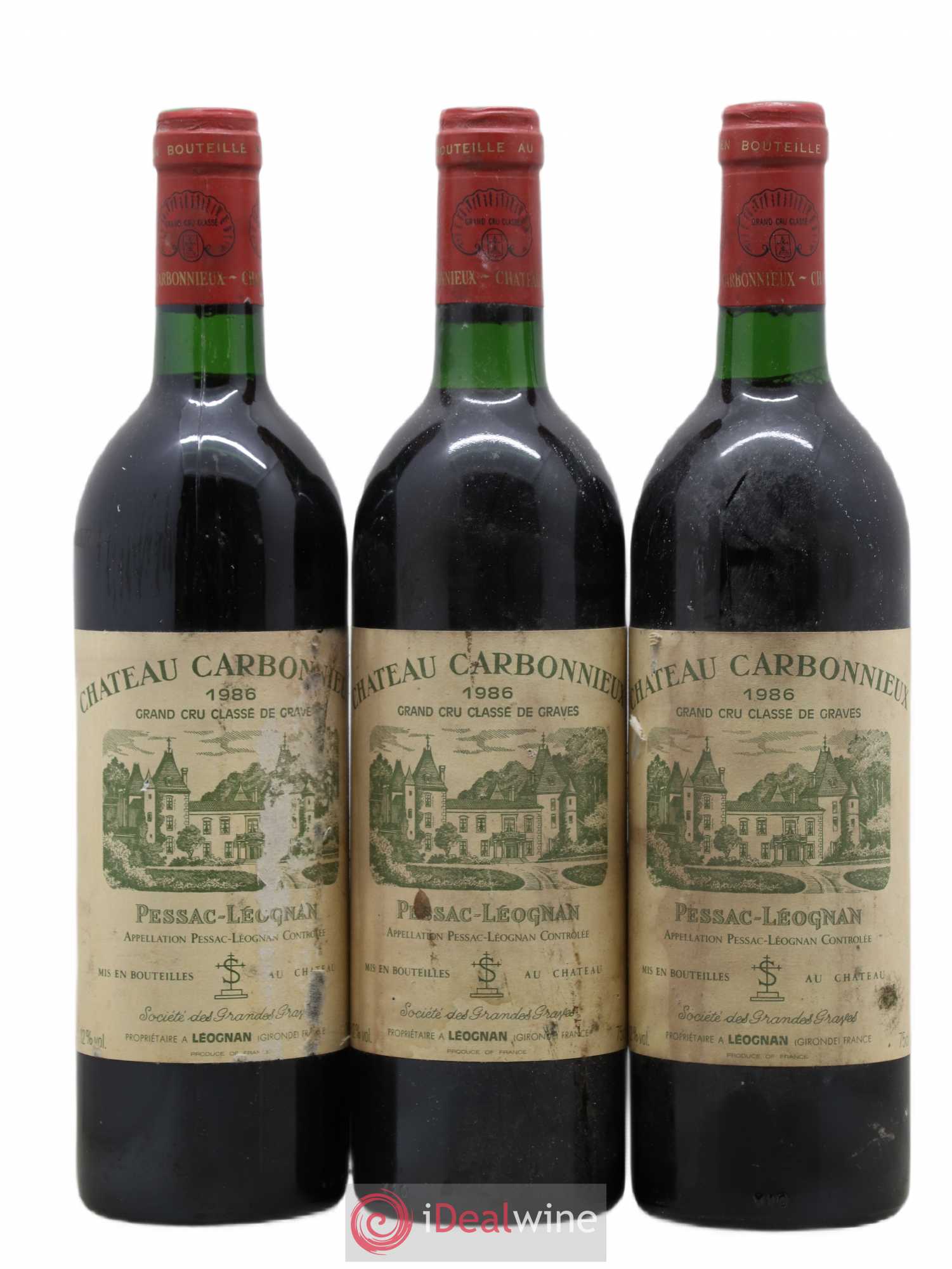Château Carbonnieux Cru Classé de Graves 1986 - Lot de 3 bouteilles - 0