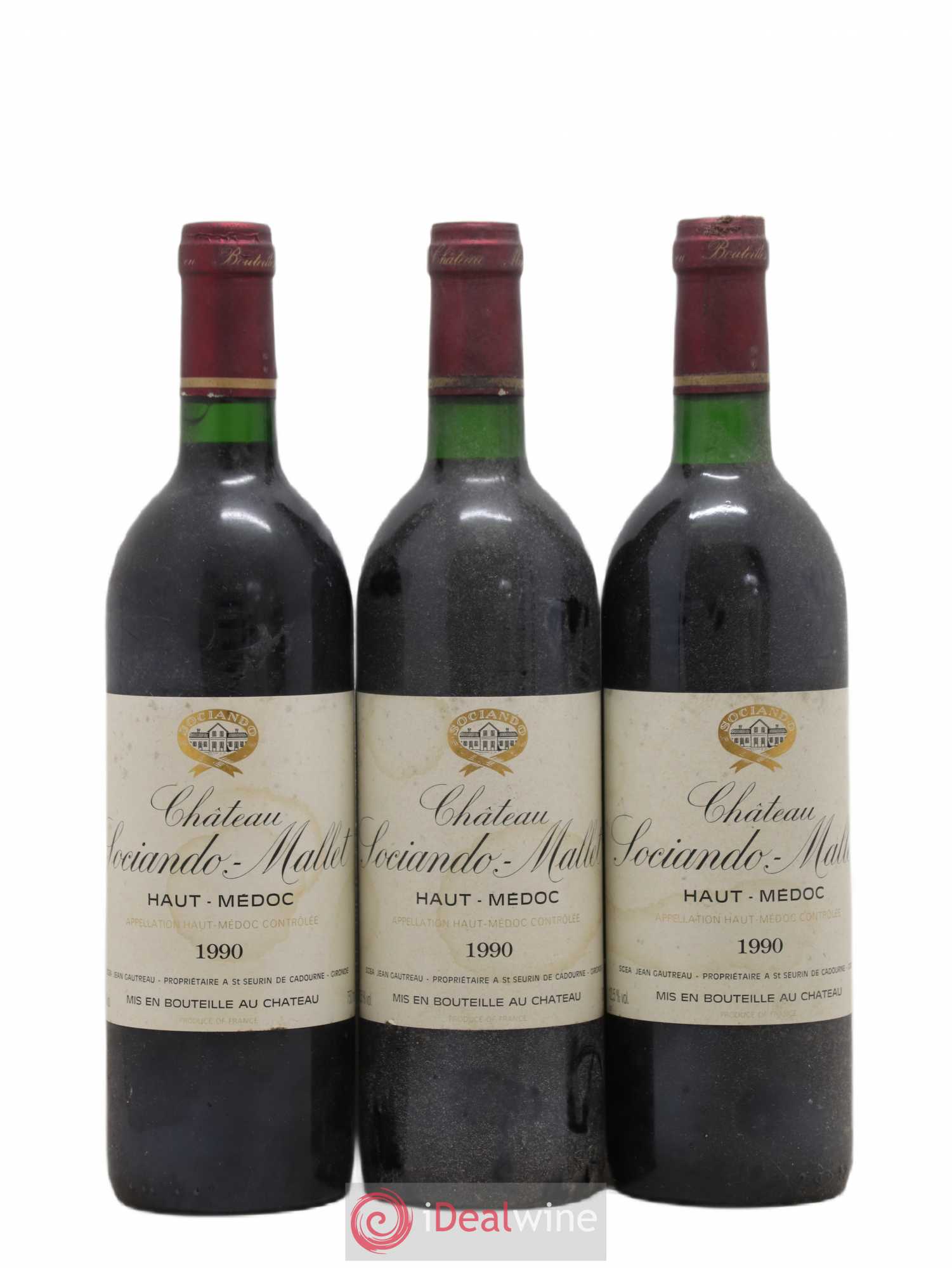 Château Sociando Mallet 1990 - Lot de 3 bouteilles - 0