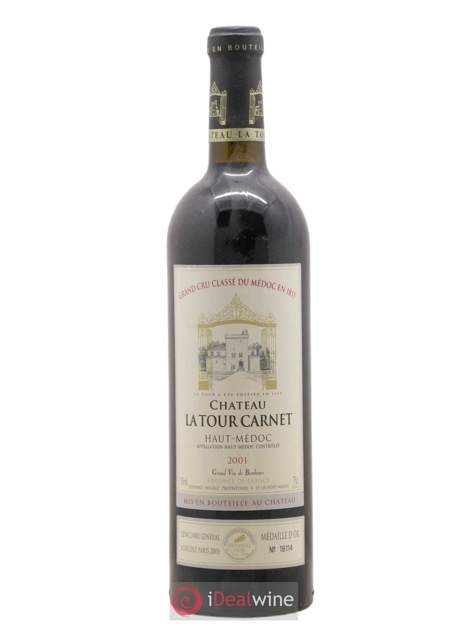 Château la Tour Carnet 4ème Grand Cru Classé 2001 - Lot de 1 bouteille - 0
