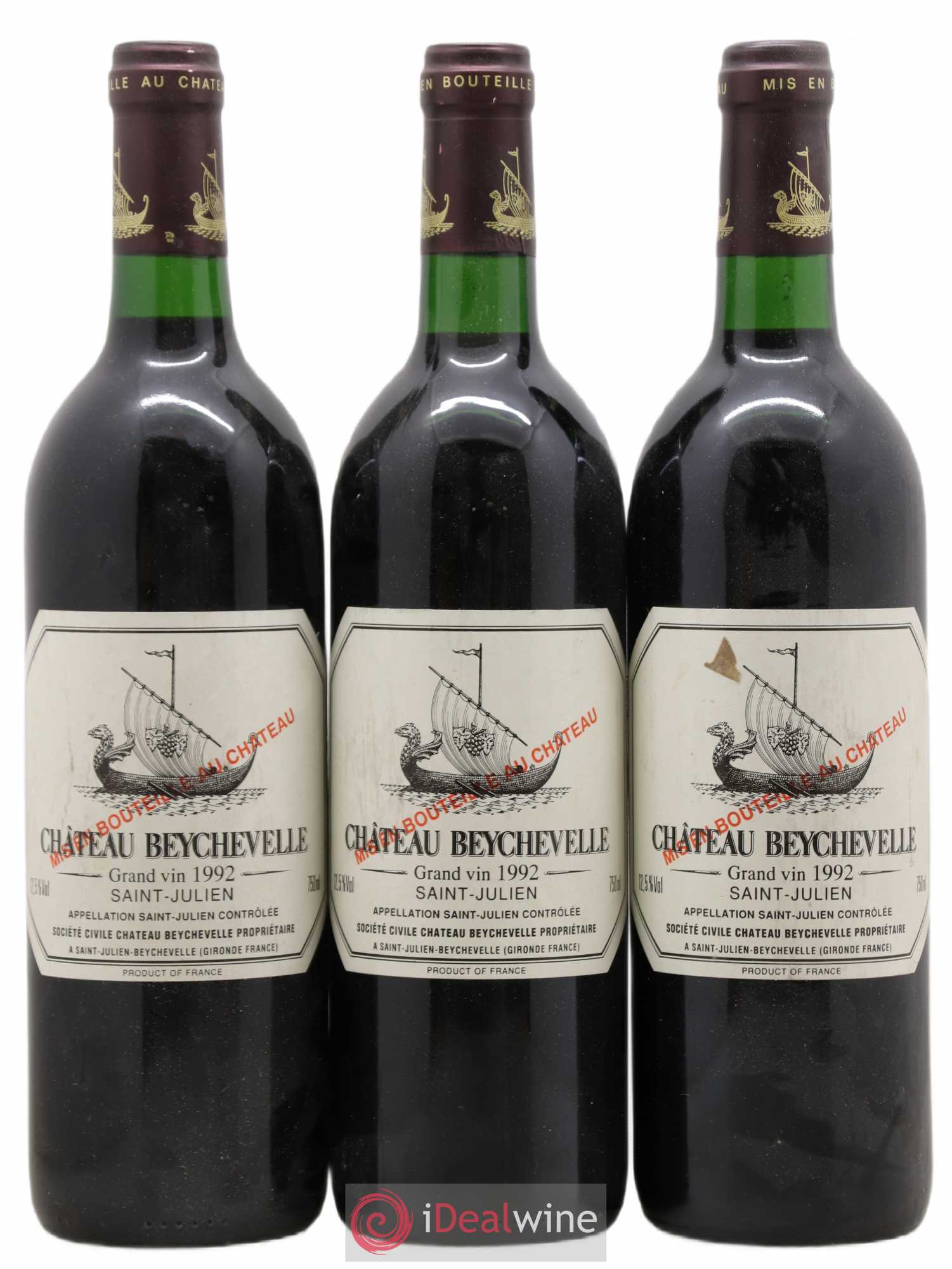 Château Beychevelle 4ème Grand Cru Classé 1992 - Lot de 3 bouteilles - 0