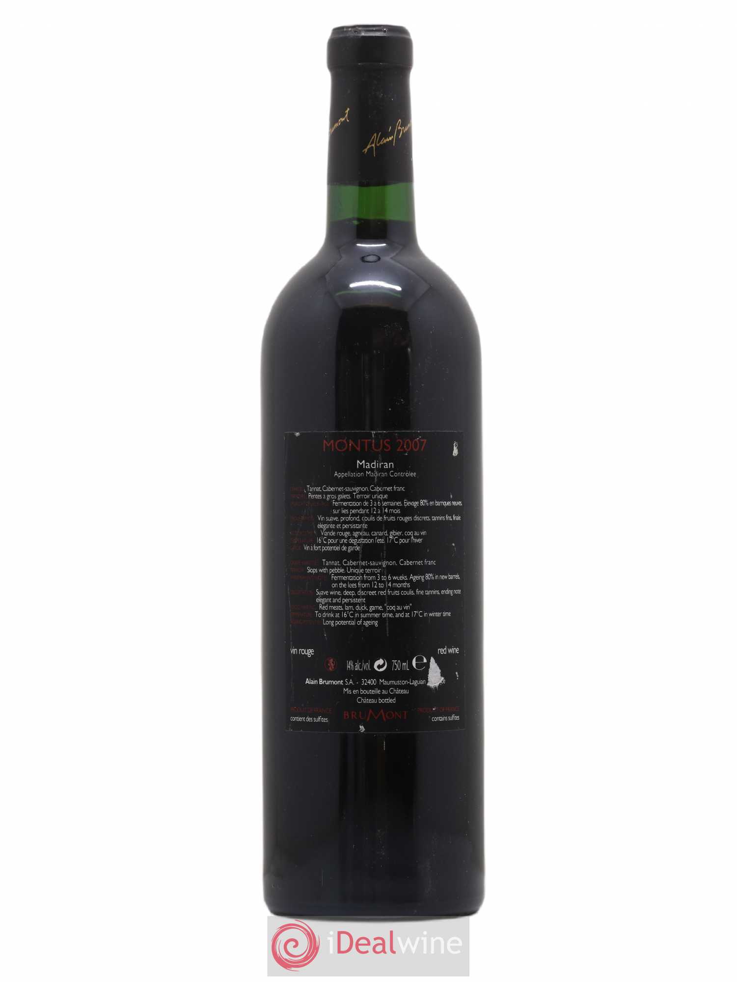 Madiran Château Montus Alain Brumont 2007 - Lot de 1 bouteille - 1