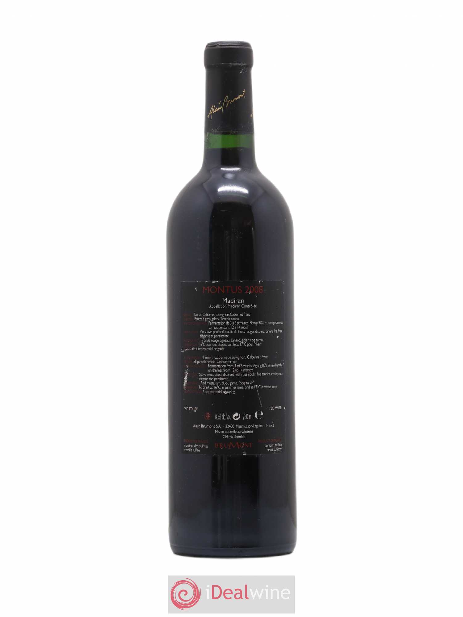 Madiran Château Montus Alain Brumont 2008 - Lot de 1 bouteille - 1